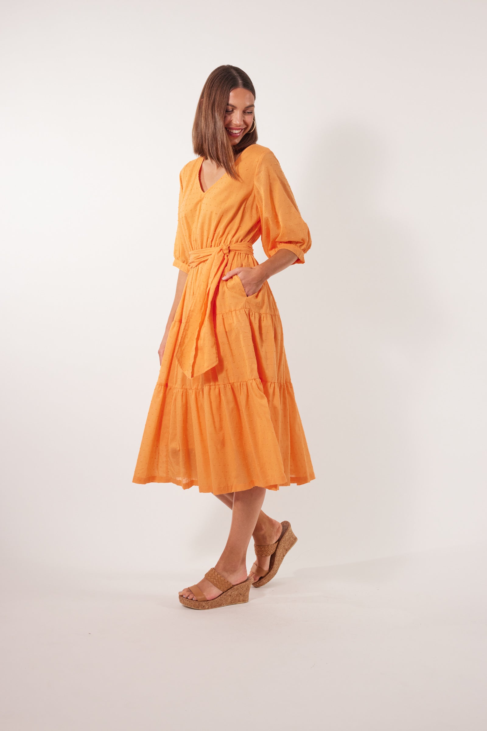 Soiree Tie Dress - Tangelo - Isle of Mine Clothing - Dress Mid
