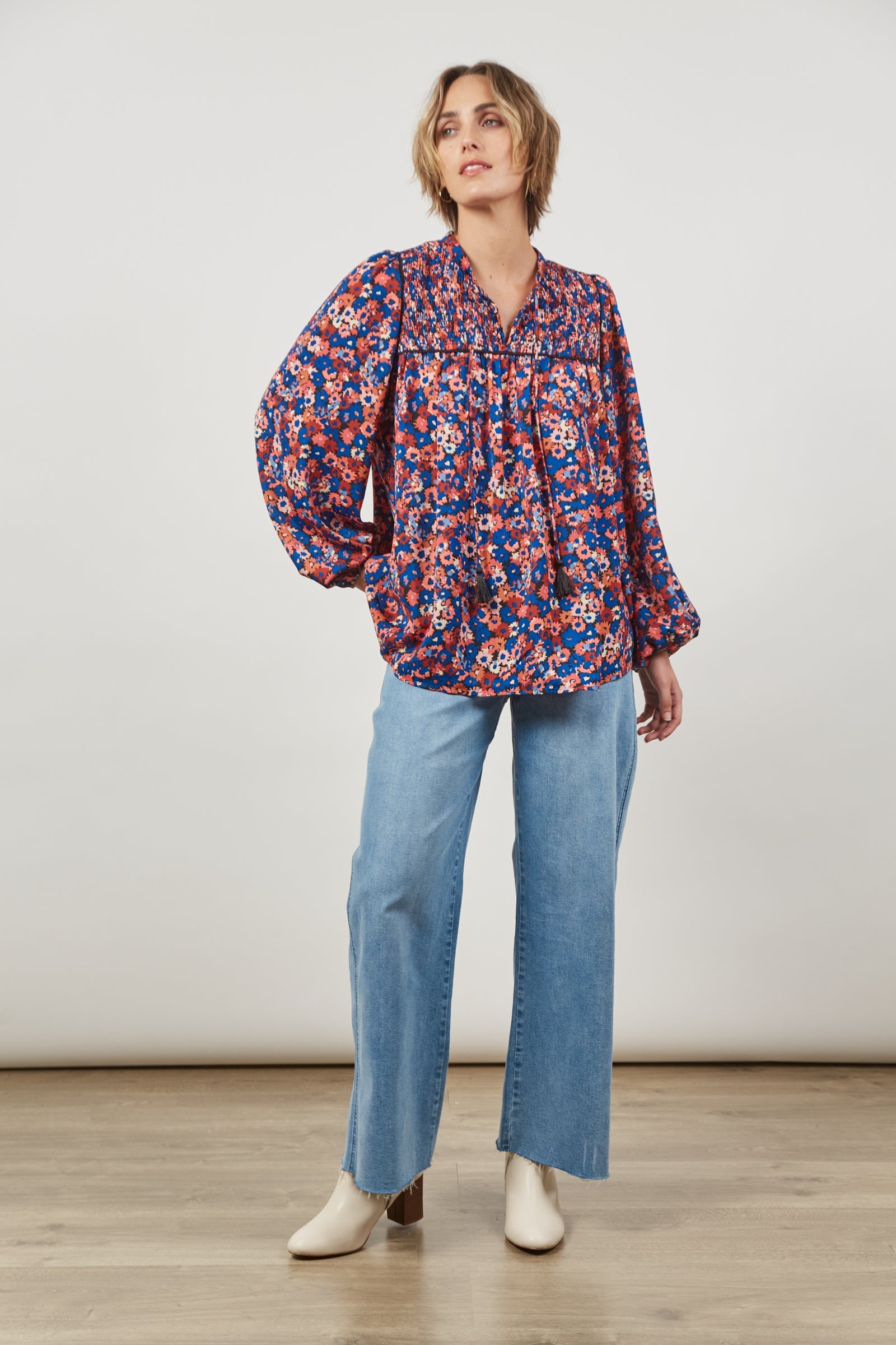Romance Blouse - Azure Bloom - Isle of Mine Clothing - Top 3/4 Sleeve