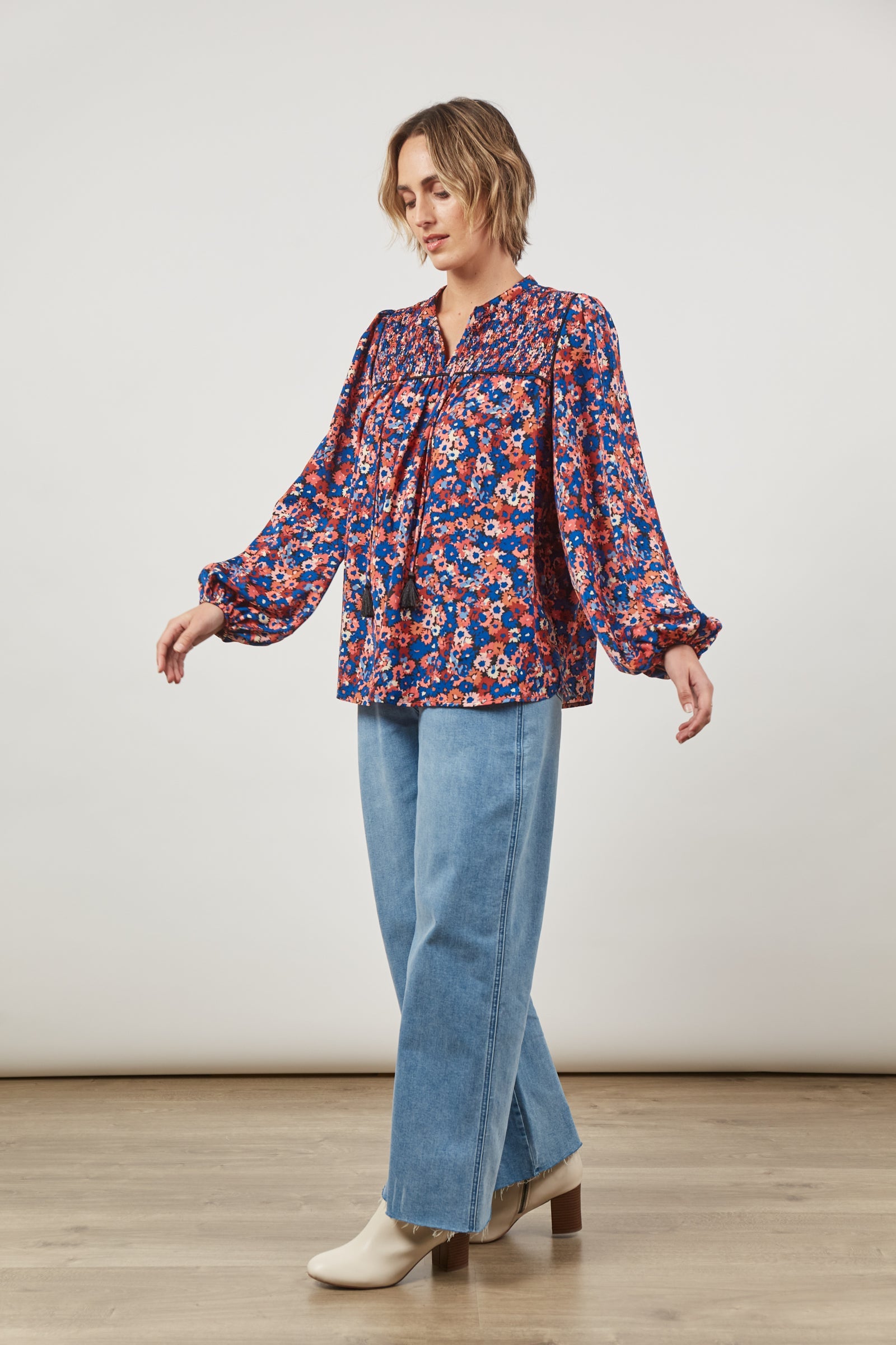 Romance Blouse - Azure Bloom - Isle of Mine Clothing - Top 3/4 Sleeve