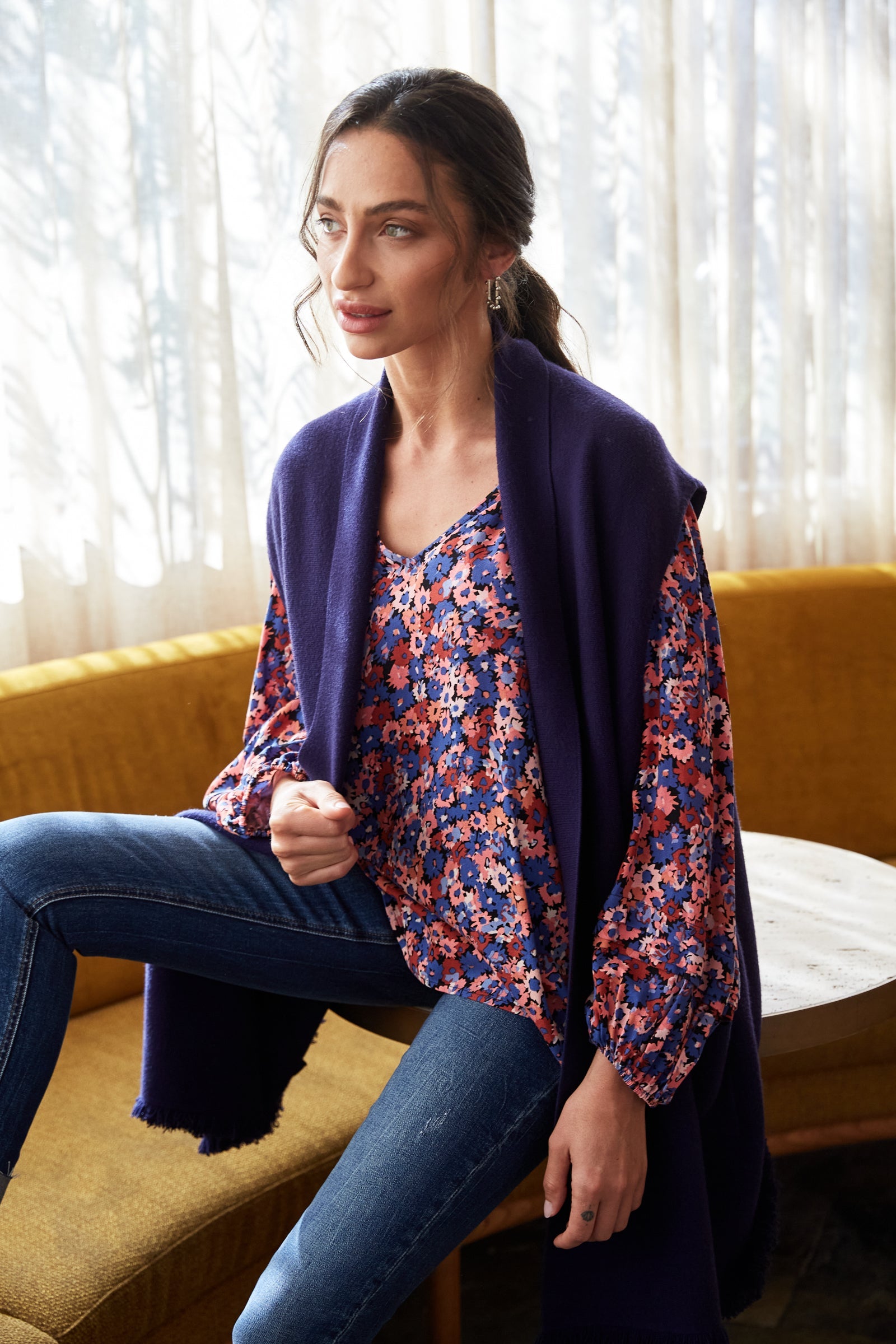 Euphoria V Blouse - Azure Bloom - Isle of Mine Clothing - Top L/S Dressy