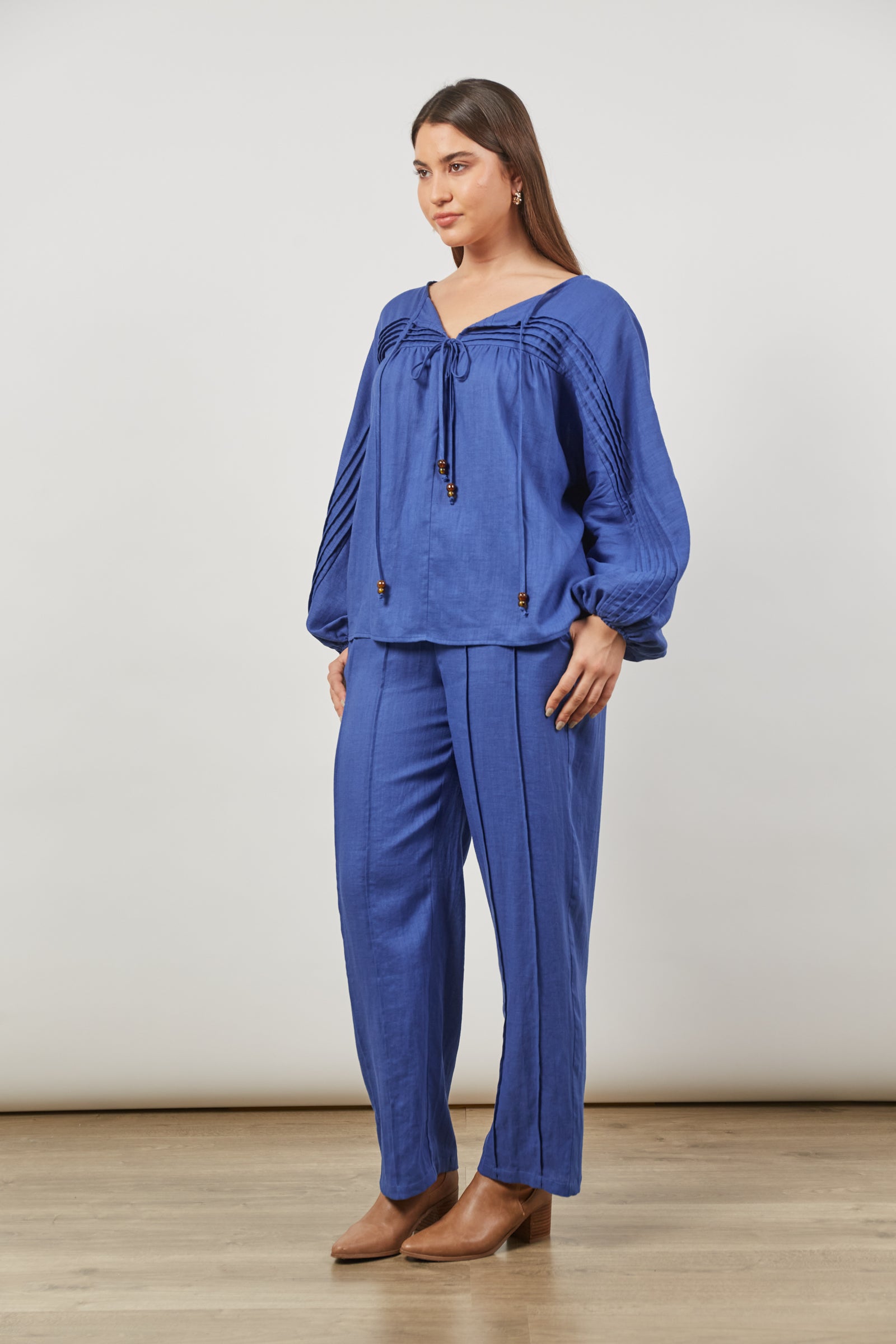 Panorama Tuck Blouse - Azure