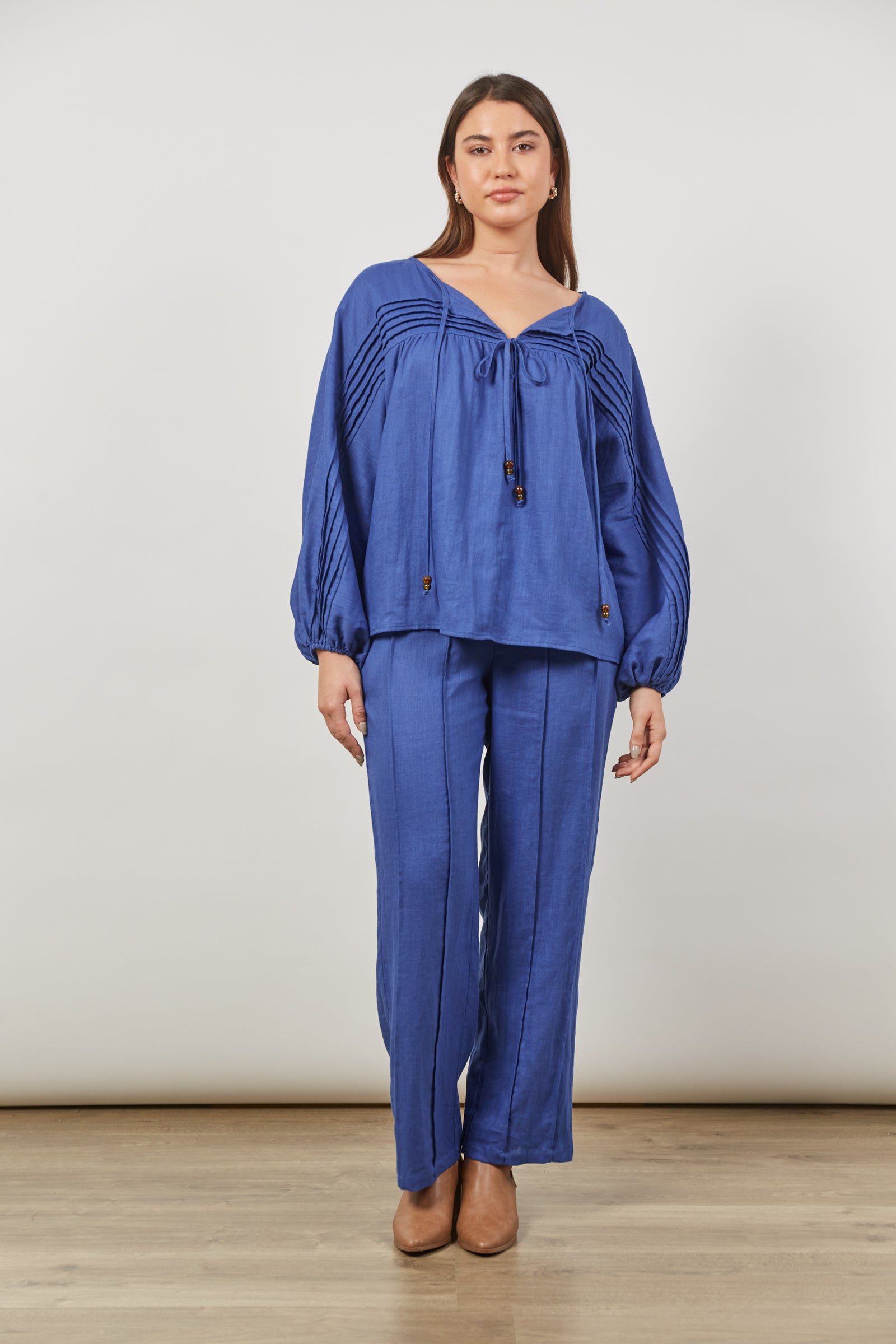 Panorama Tuck Blouse - Azure