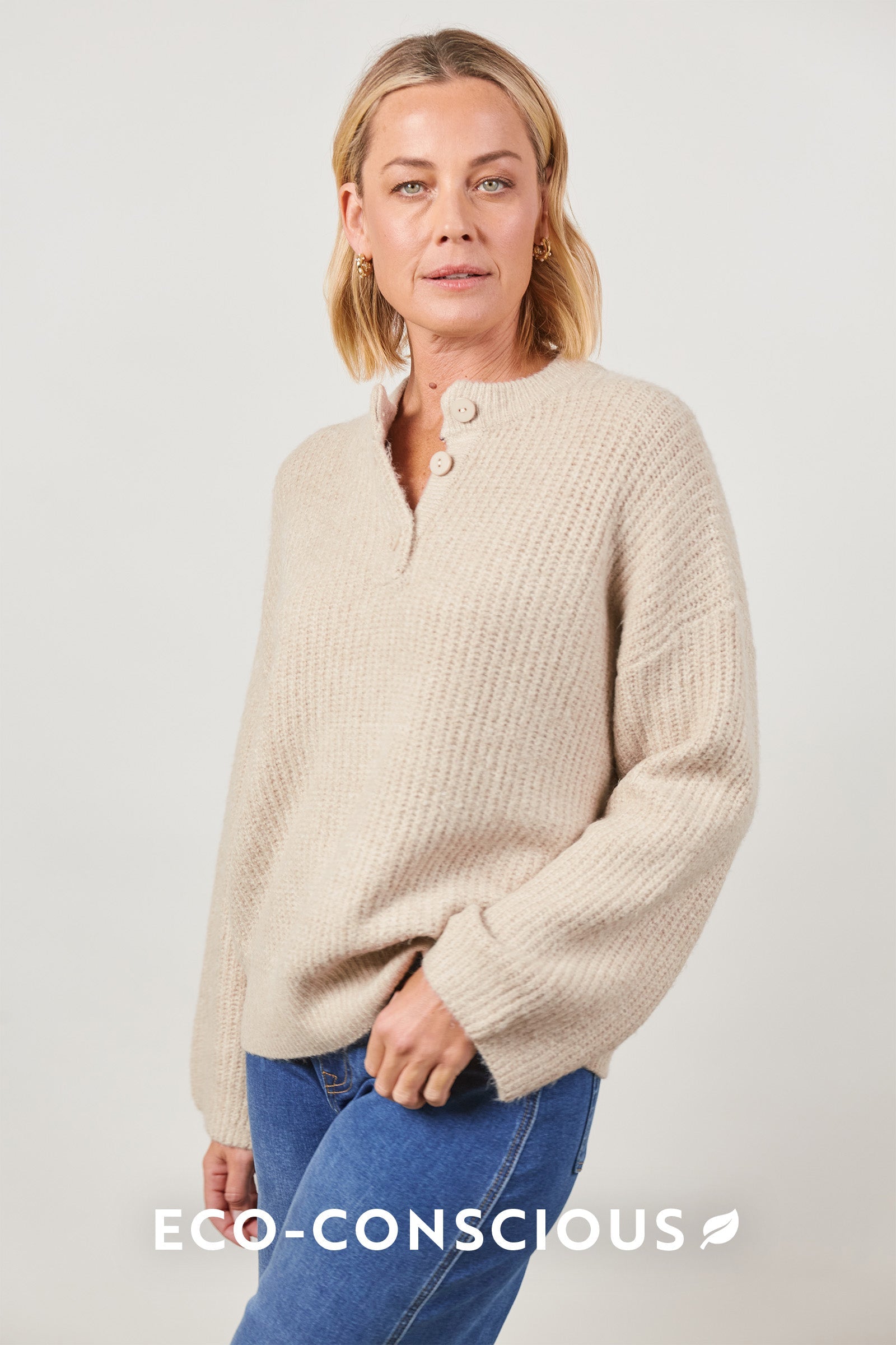 Avenue Button Jumper - Buff - Isle of Mine Clothing - Jumper