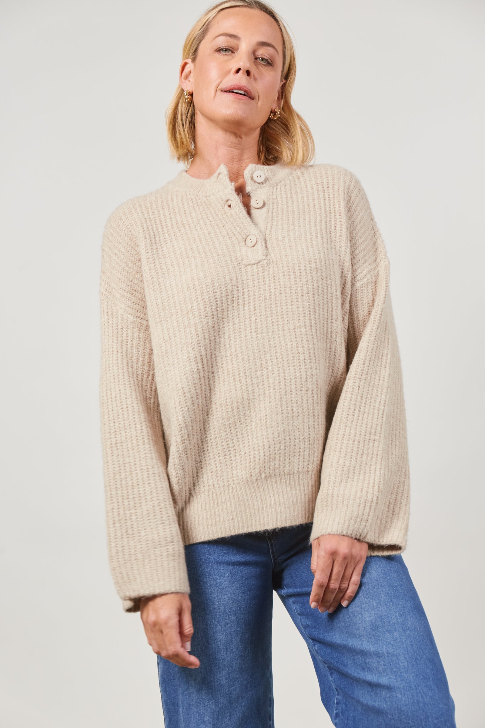 Avenue Button Jumper - Buff - Isle of Mine Clothing - Jumper