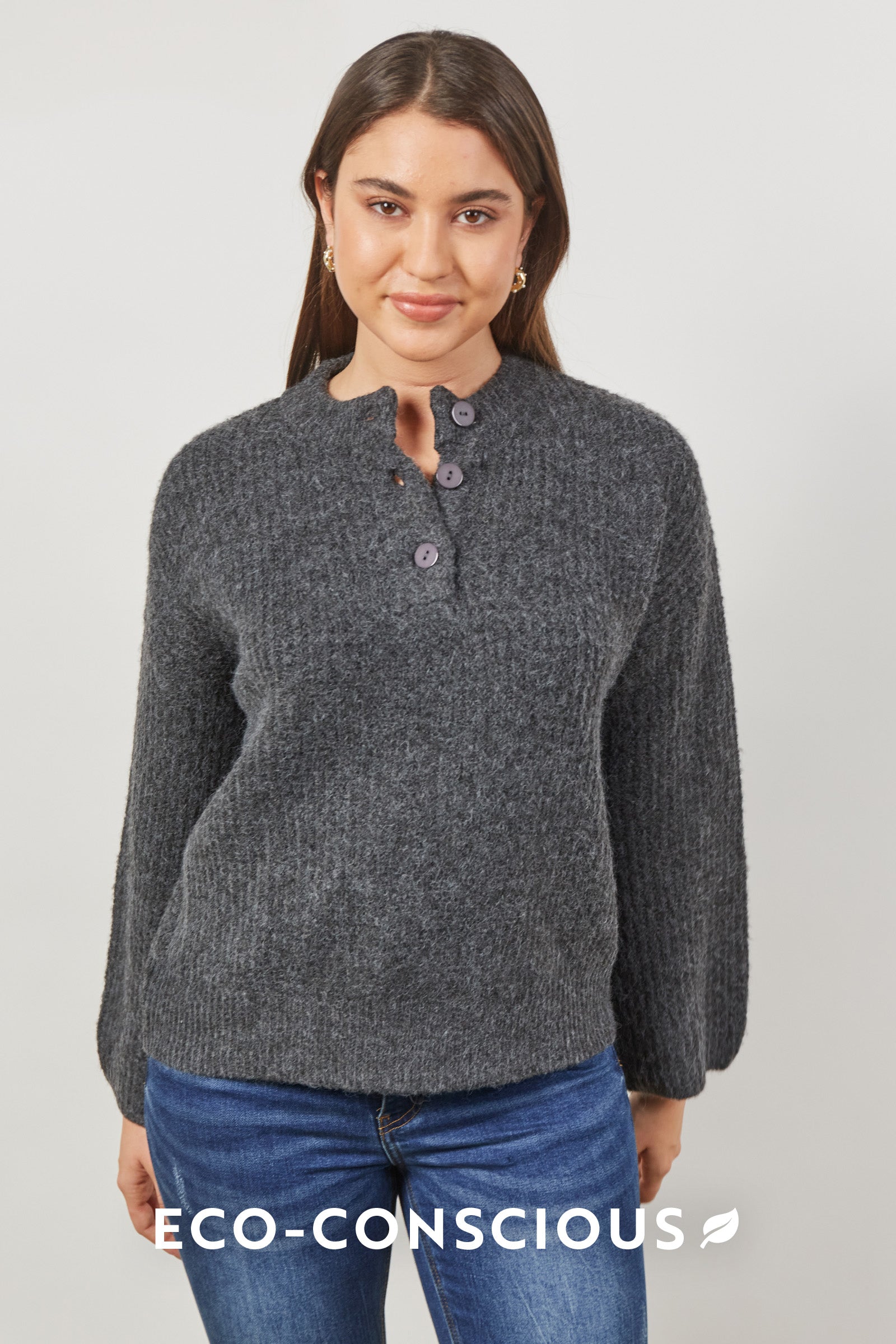Avenue Button Jumper - Ash - Isle of Mine Clothing - Jumper