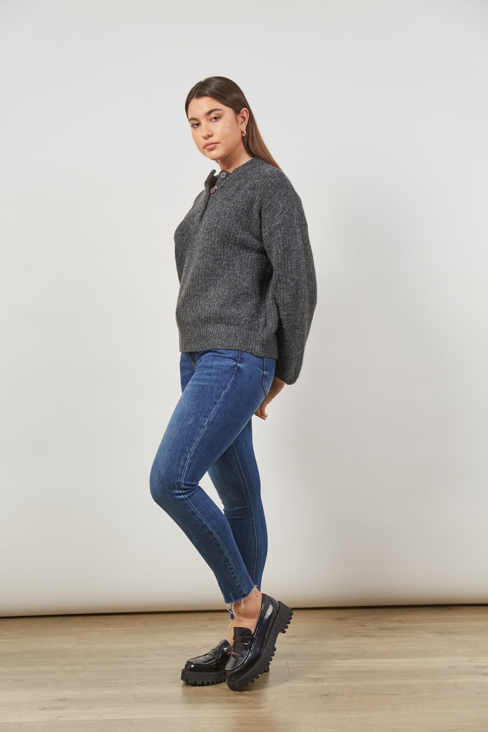 Avenue Button Jumper - Ash - Isle of Mine Clothing - Jumper