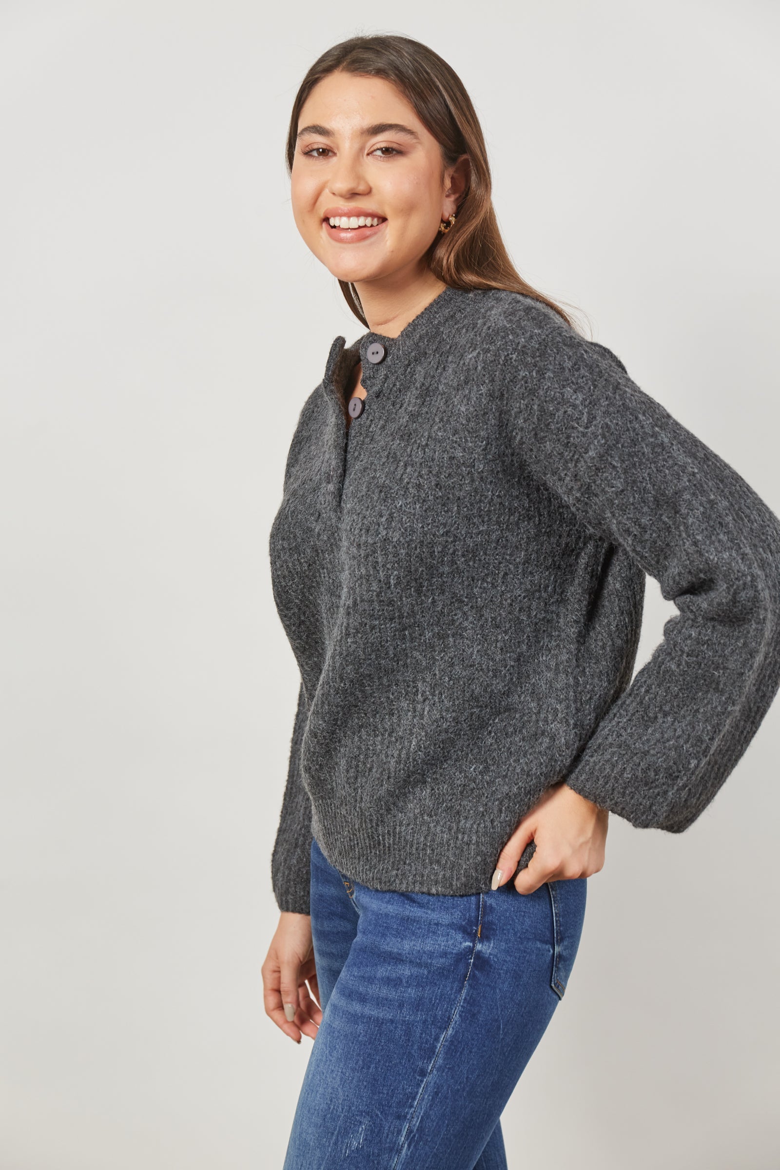 Avenue Button Jumper - Ash - Isle of Mine Clothing - Jumper