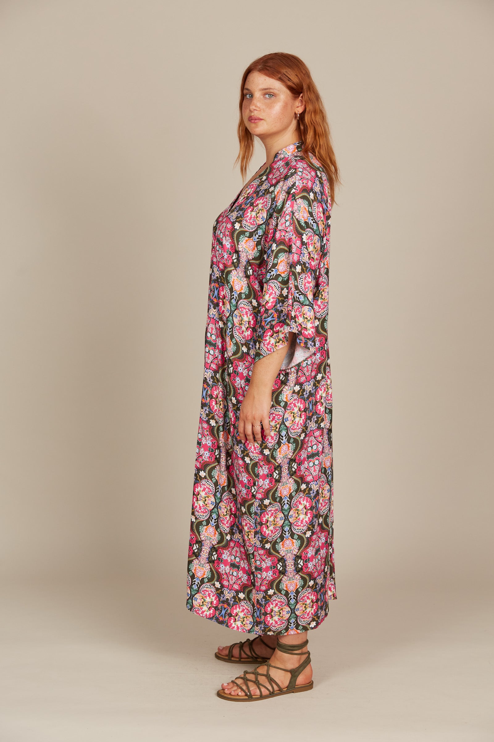 Esme Relaxed Dress - Olive Fleuron