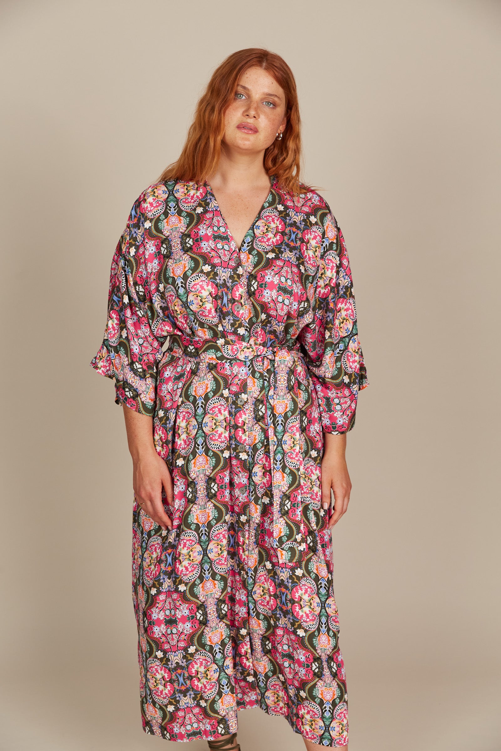 Esme Relaxed Dress - Olive Fleuron