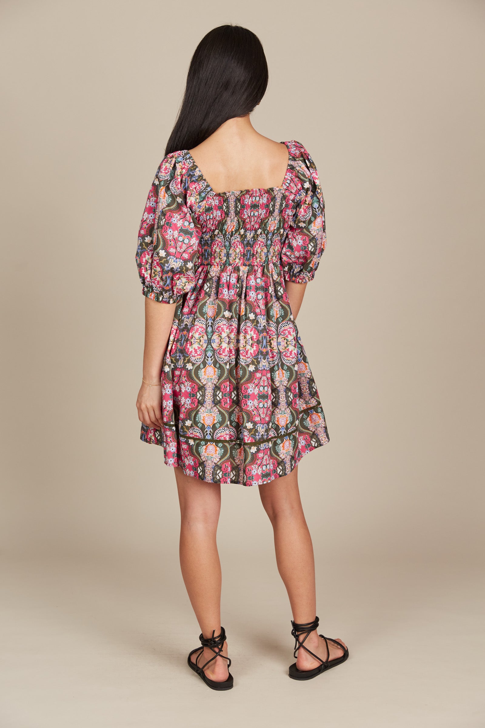 Remi Mini Dress - Olive Fleuron