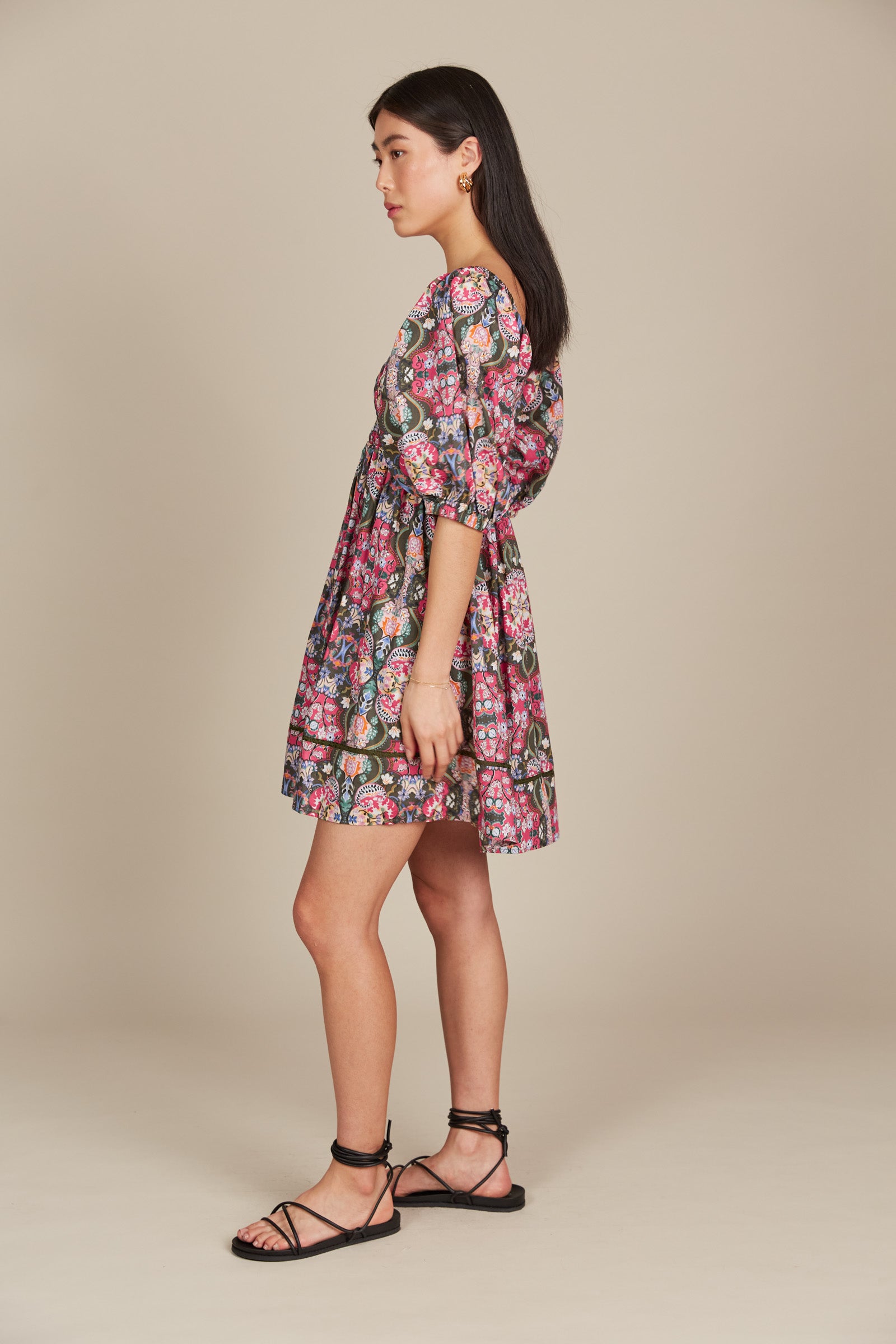 Remi Mini Dress - Olive Fleuron