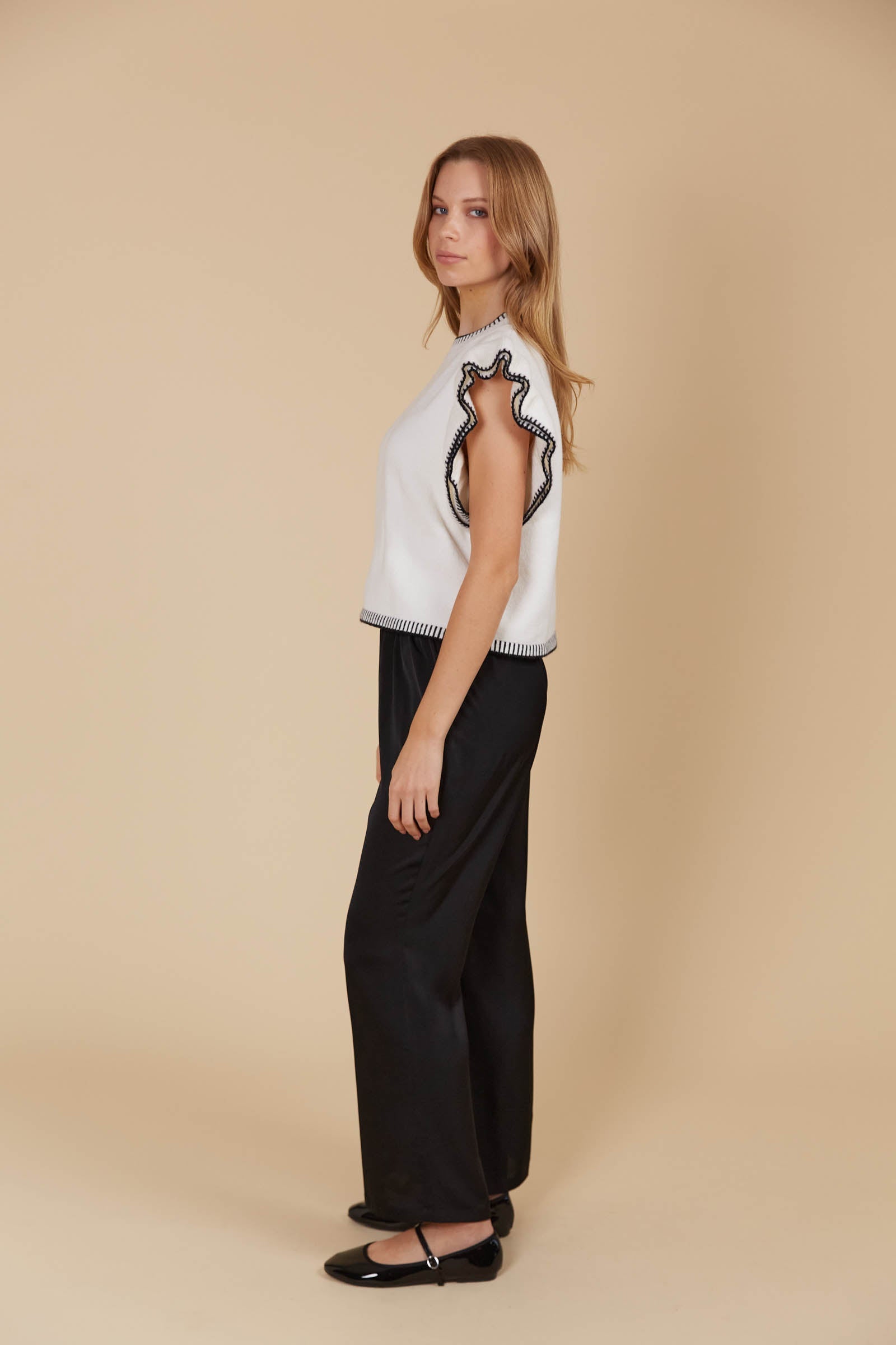 Athena Frill Knit Top - Ivory