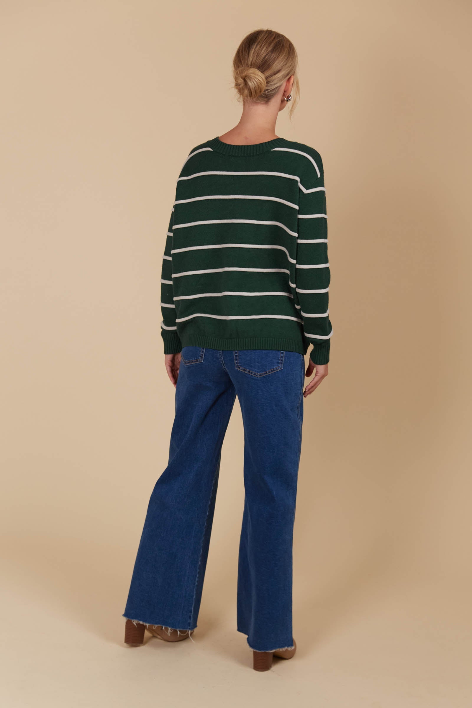 Juno Stripe Jumper/Cardigan - Pine