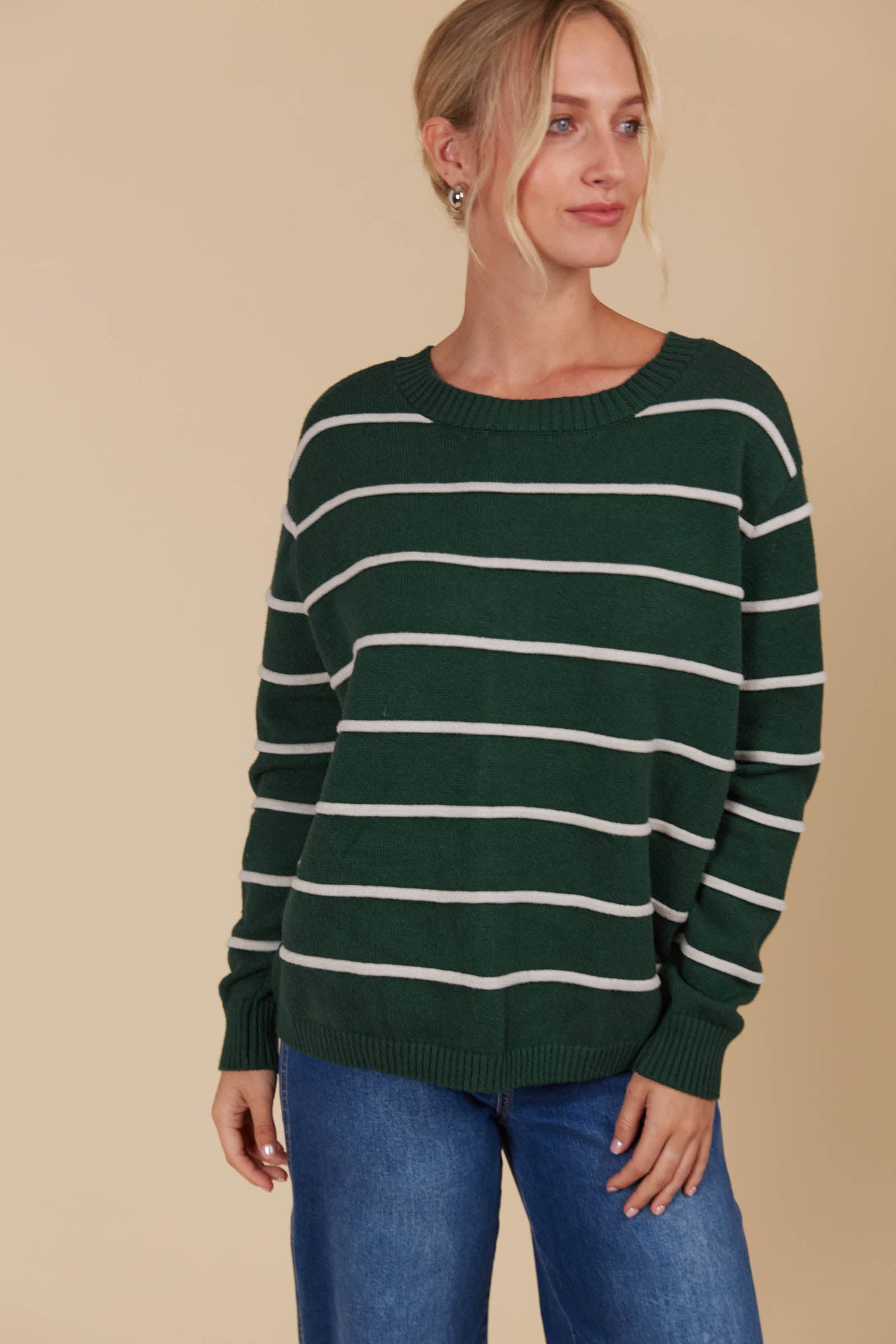 Juno Stripe Jumper/Cardigan - Pine