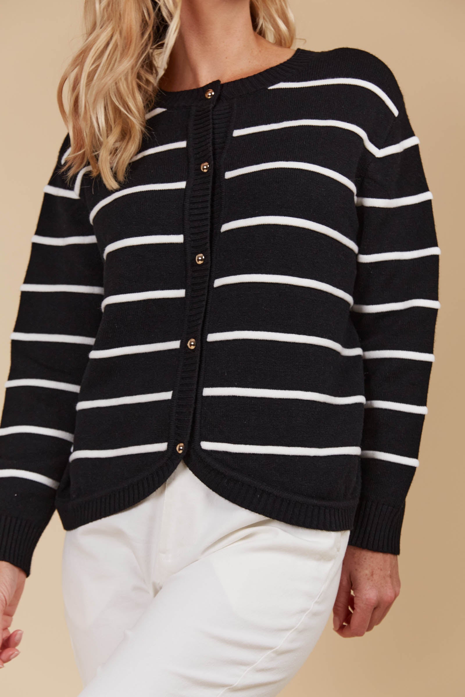 Juno Stripe Jumper/Cardigan - Onyx