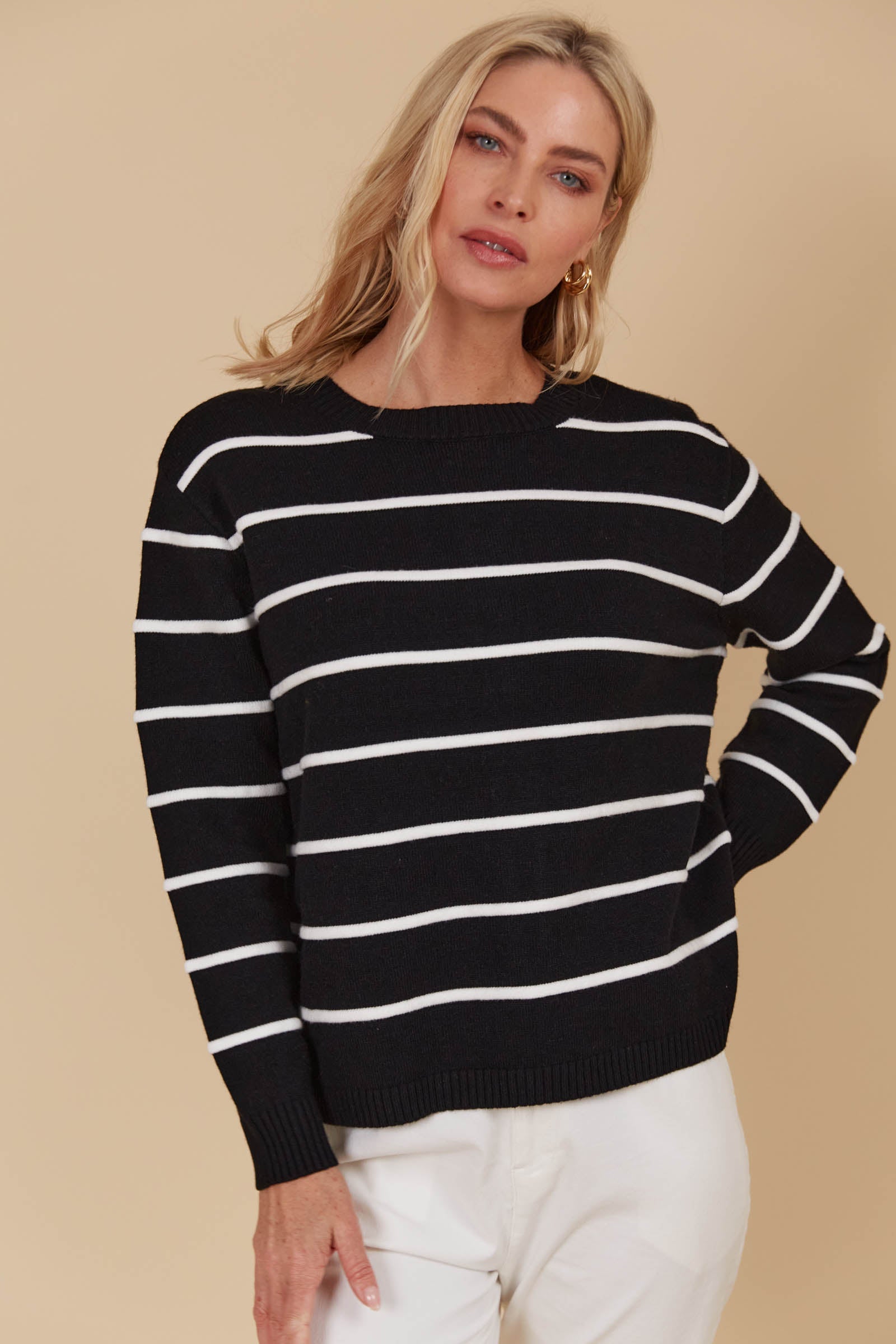 Juno Stripe Jumper/Cardigan - Onyx