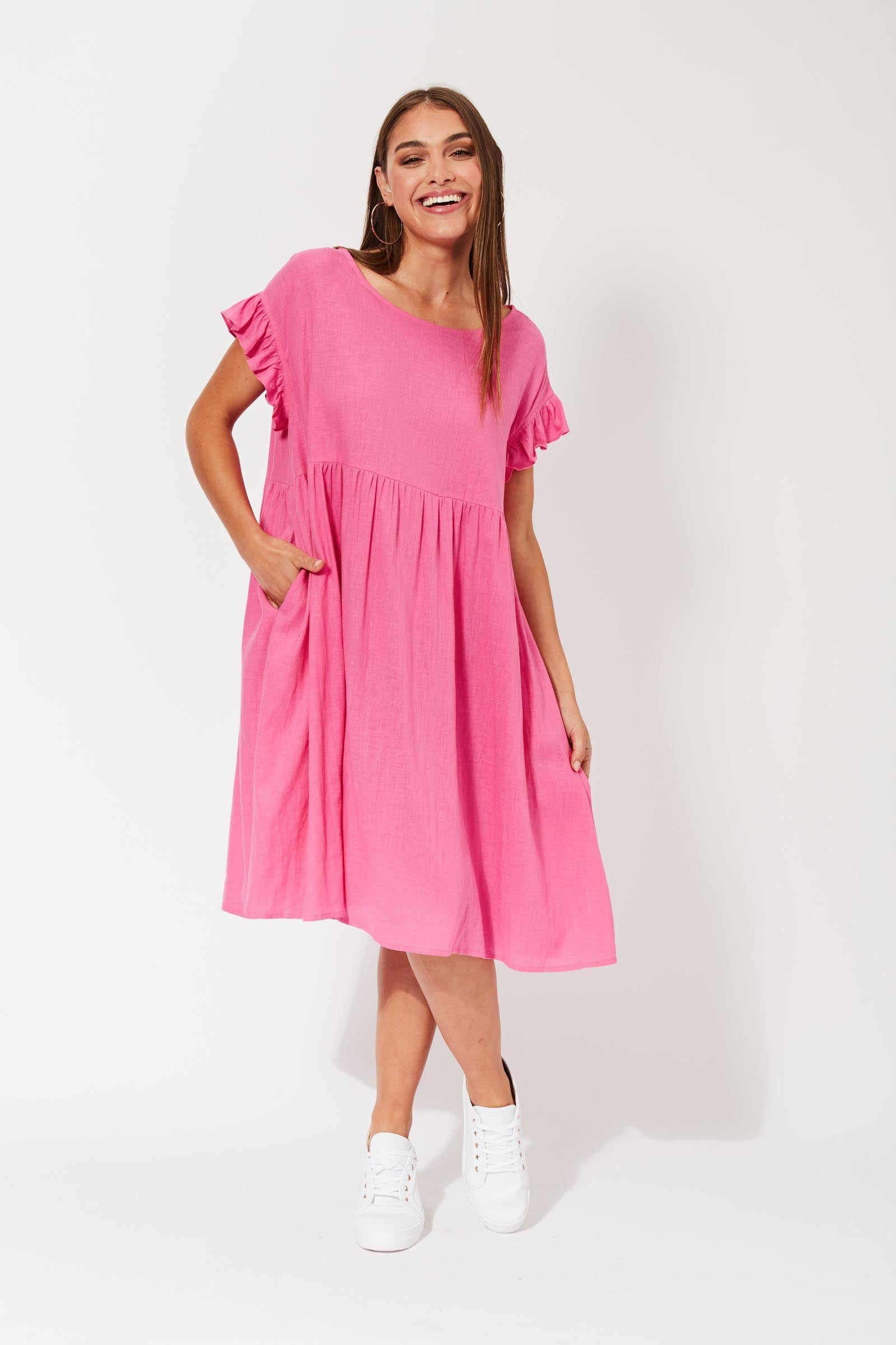 St Barts Frill Dress - Flamingo - The Haven Co