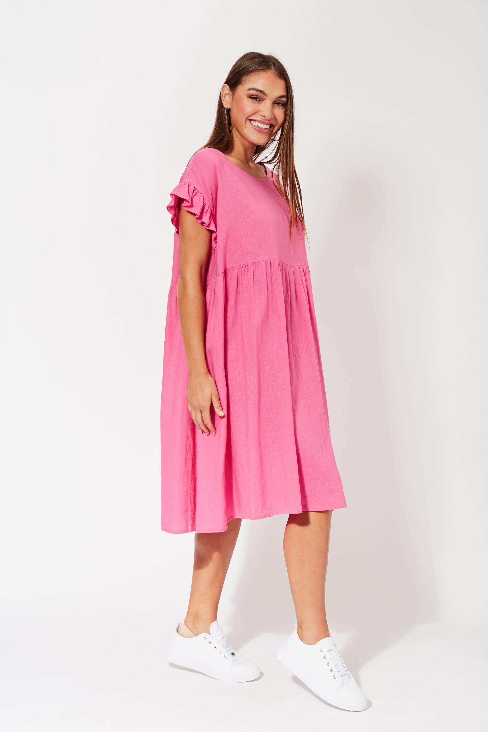 St Barts Frill Dress - Flamingo - The Haven Co