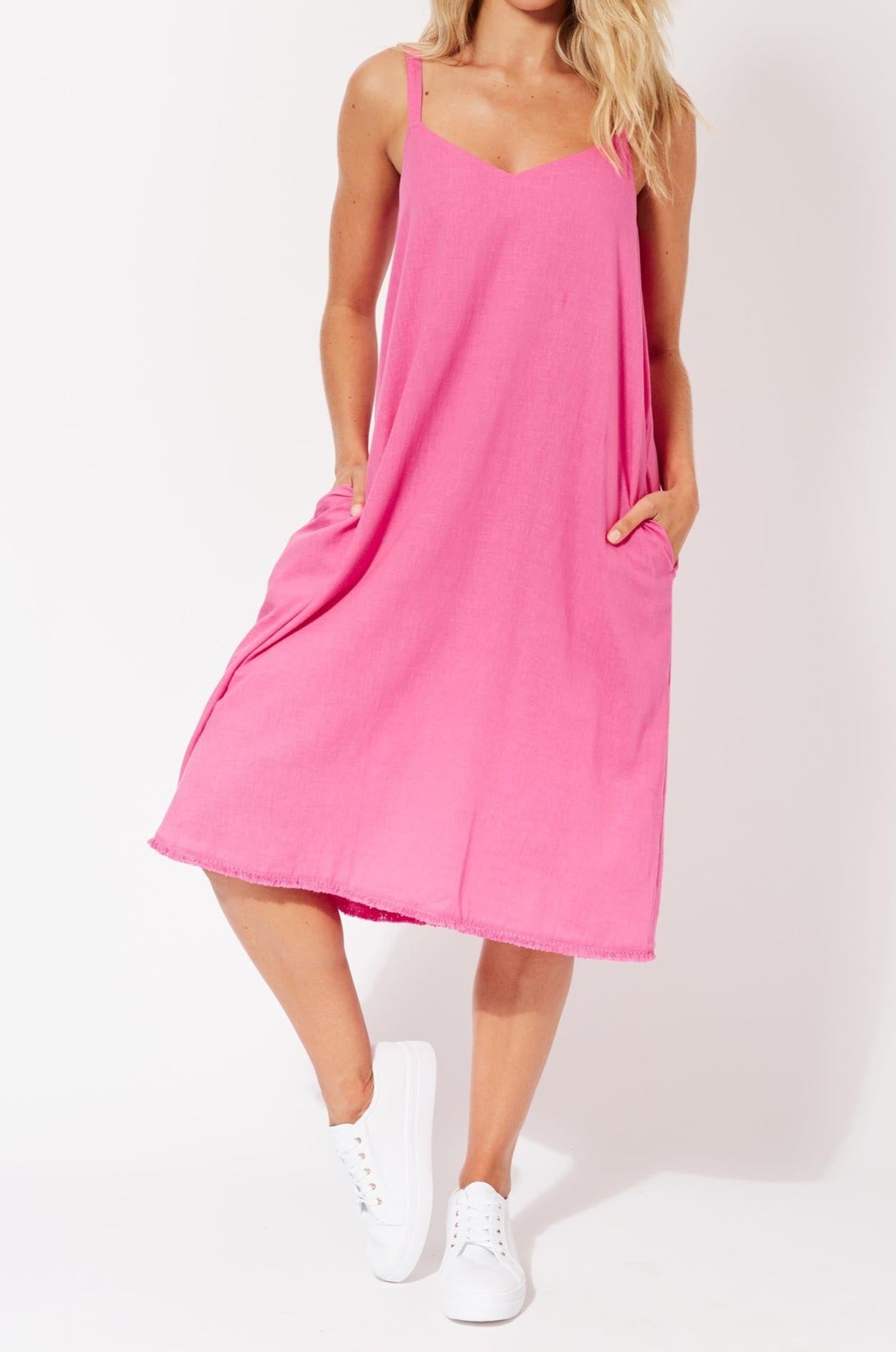 St Barts Midi Dress - Flamingo - The Haven Co