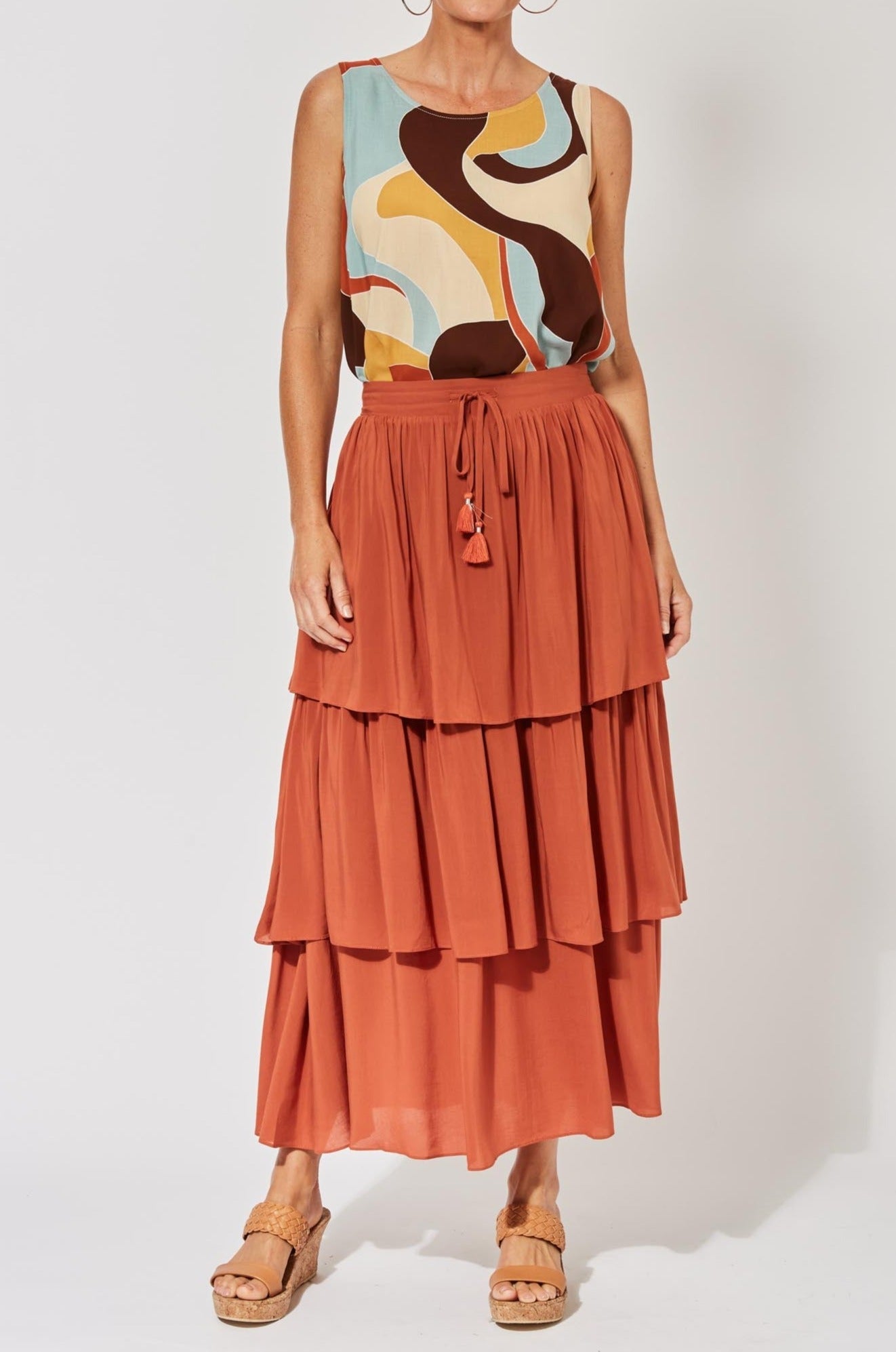 Saba Tiered Skirt - Rust - The Haven Co