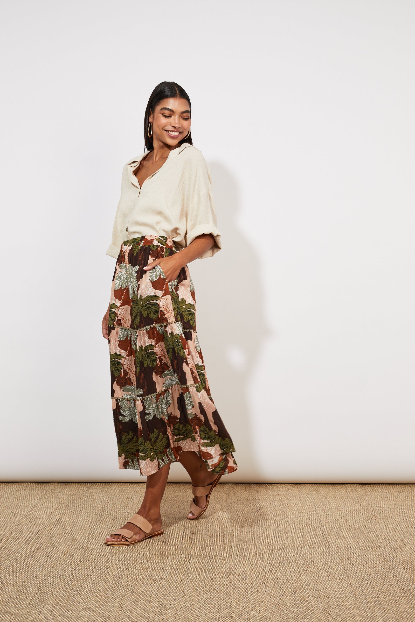 Cayman Tiered Maxi Skirt - Palms - The Haven Co