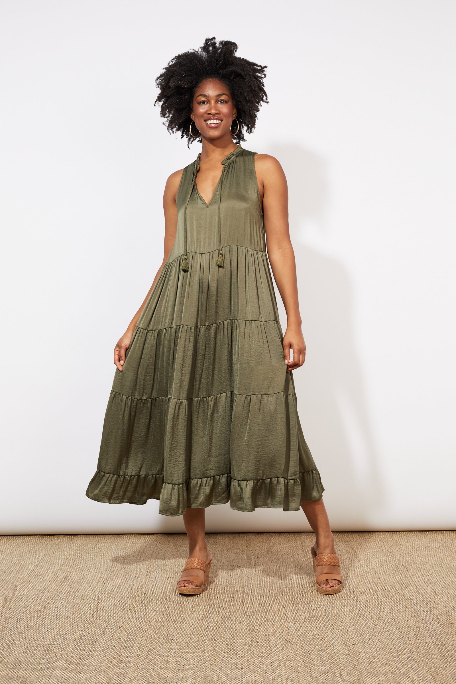 Barbados Tiered Maxi Khaki