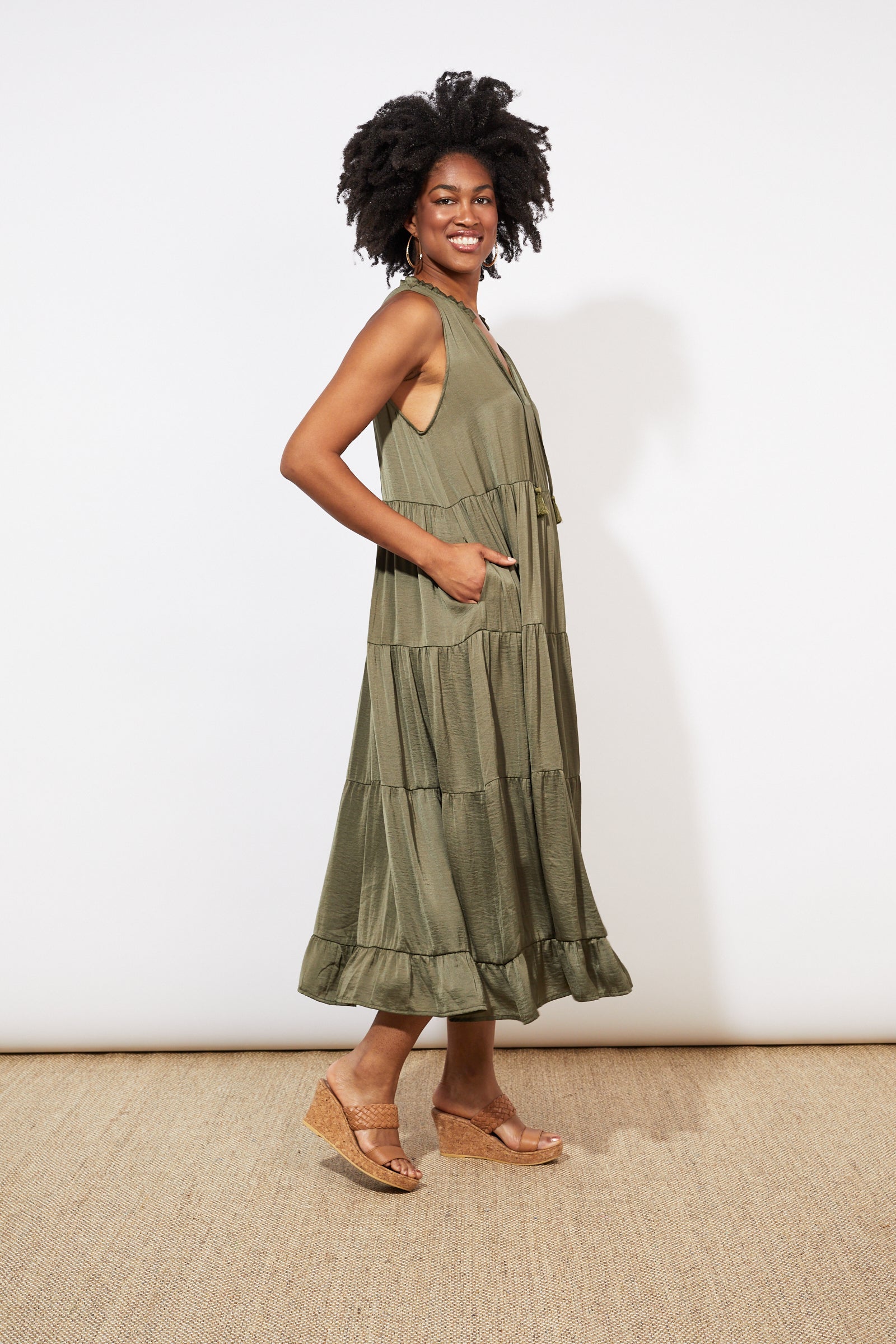 Barbados Tiered Maxi - Khaki - The Haven Co