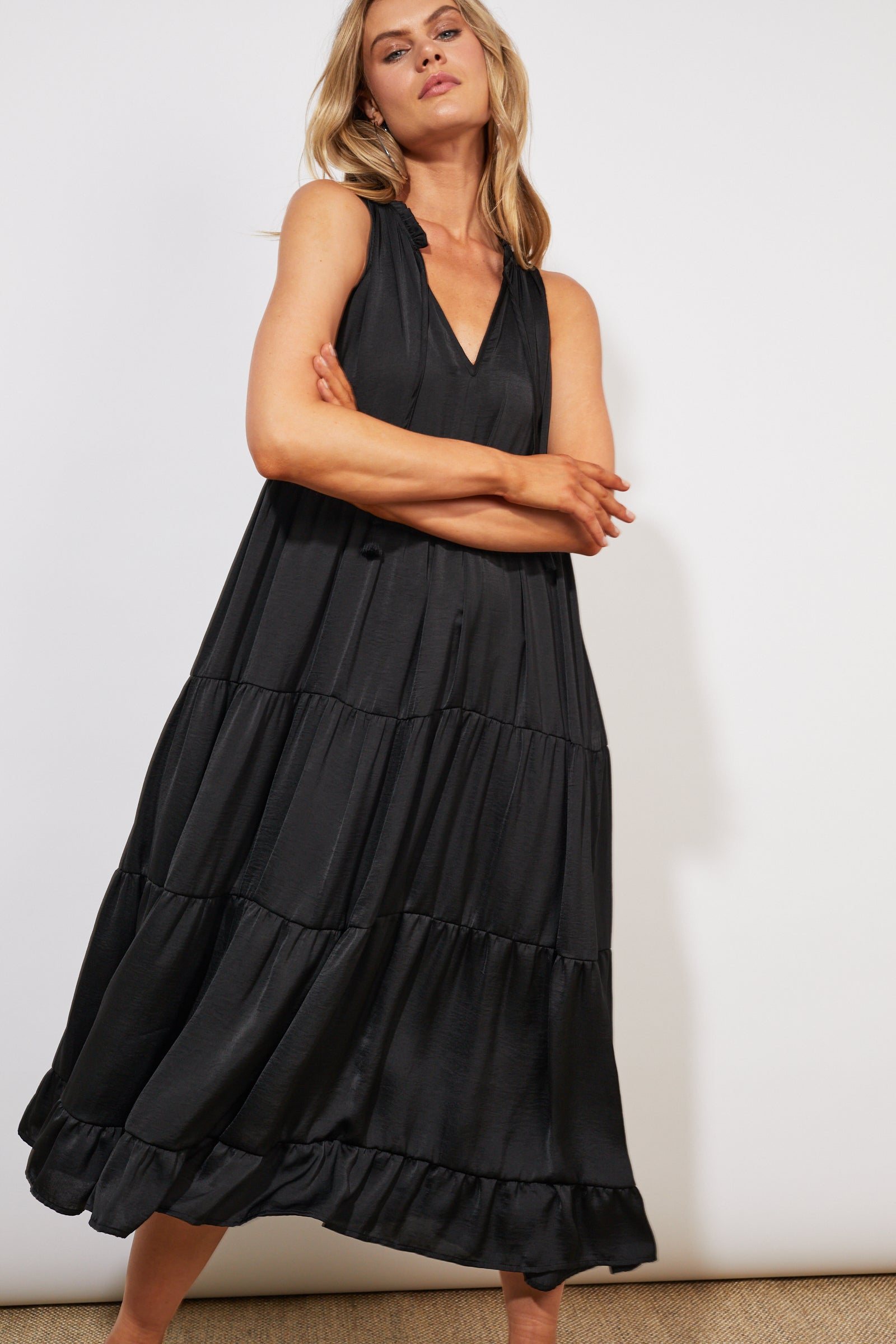 Barbados Tiered Maxi - Jet - The Haven Co