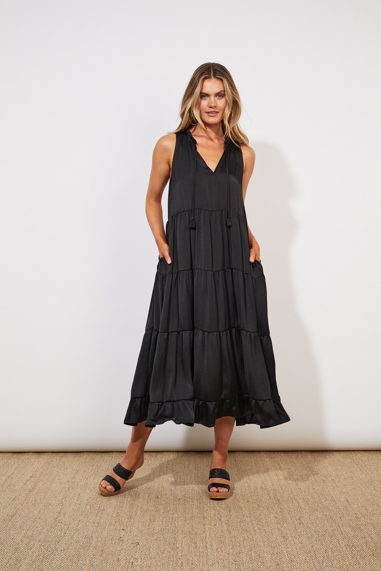 Barbados Tiered Maxi - Jet - The Haven Co