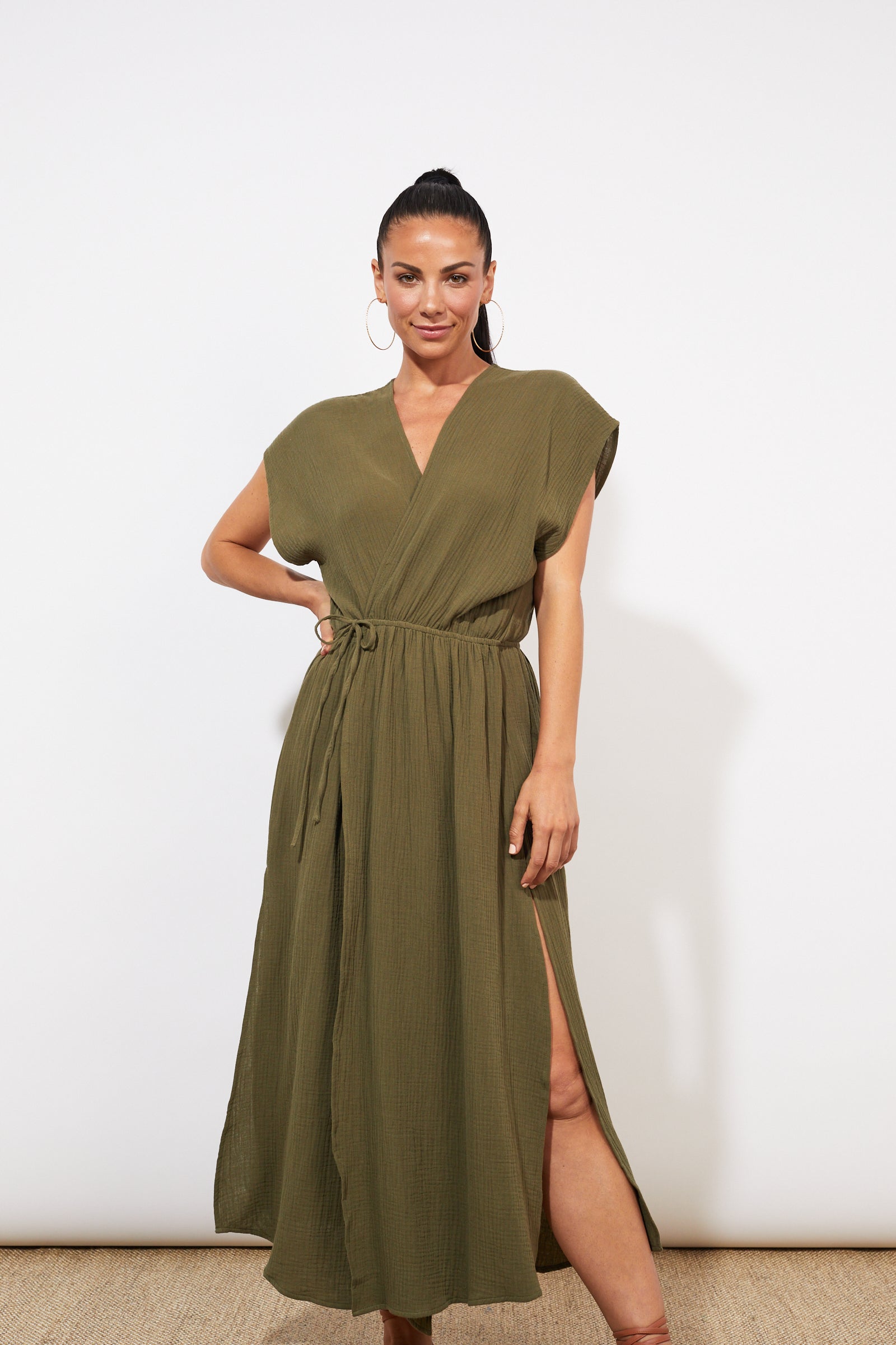Tulum Wrap Dress - Khaki - The Haven Co