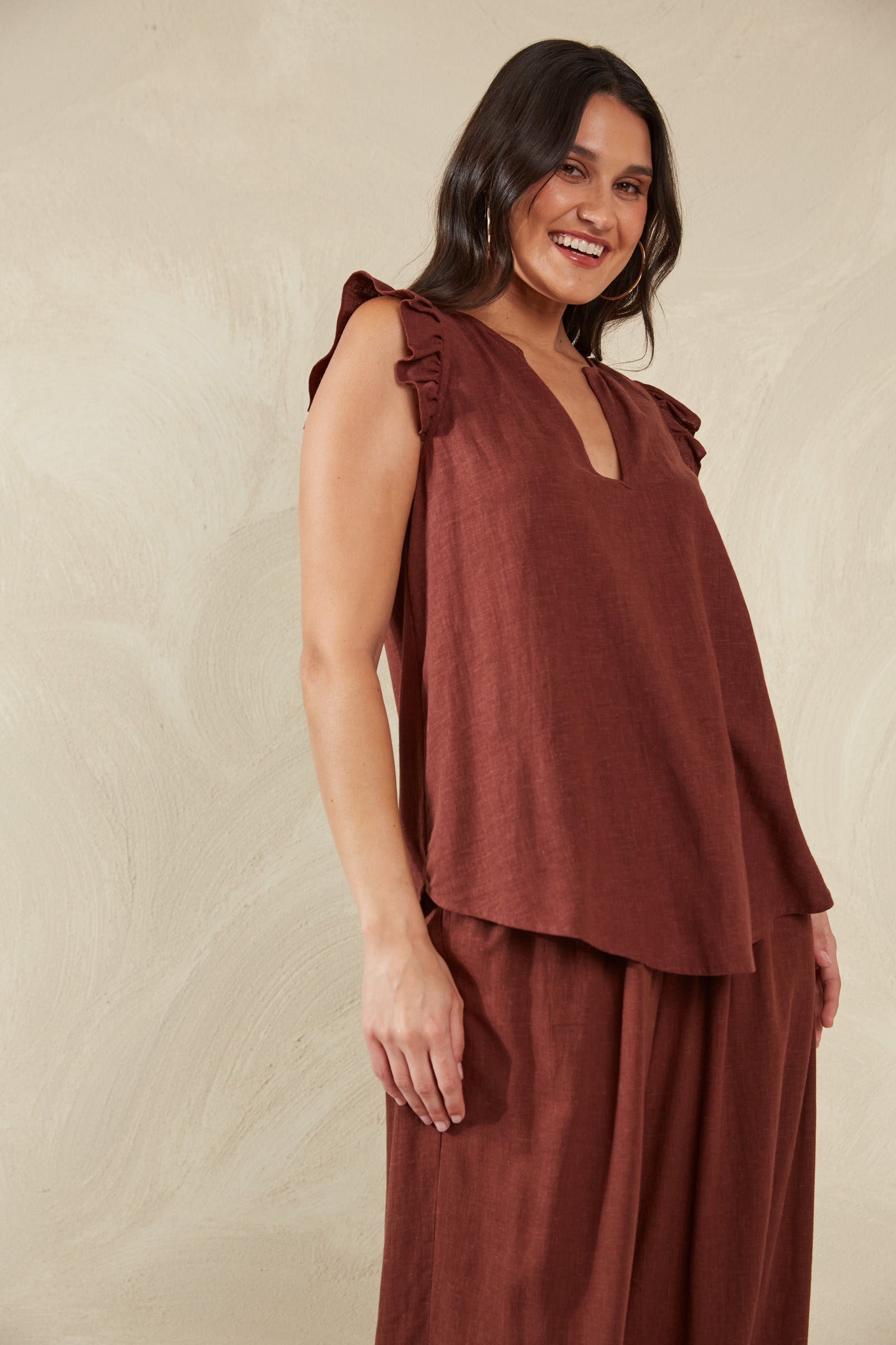 Florence Frill Tank - Espresso - The Haven Co