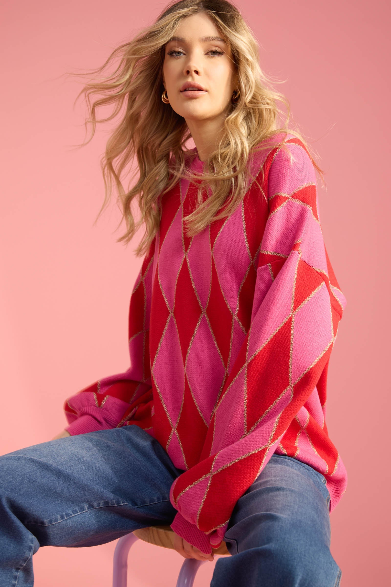 Casablanca Lurex Jumper - Chilli/Pink