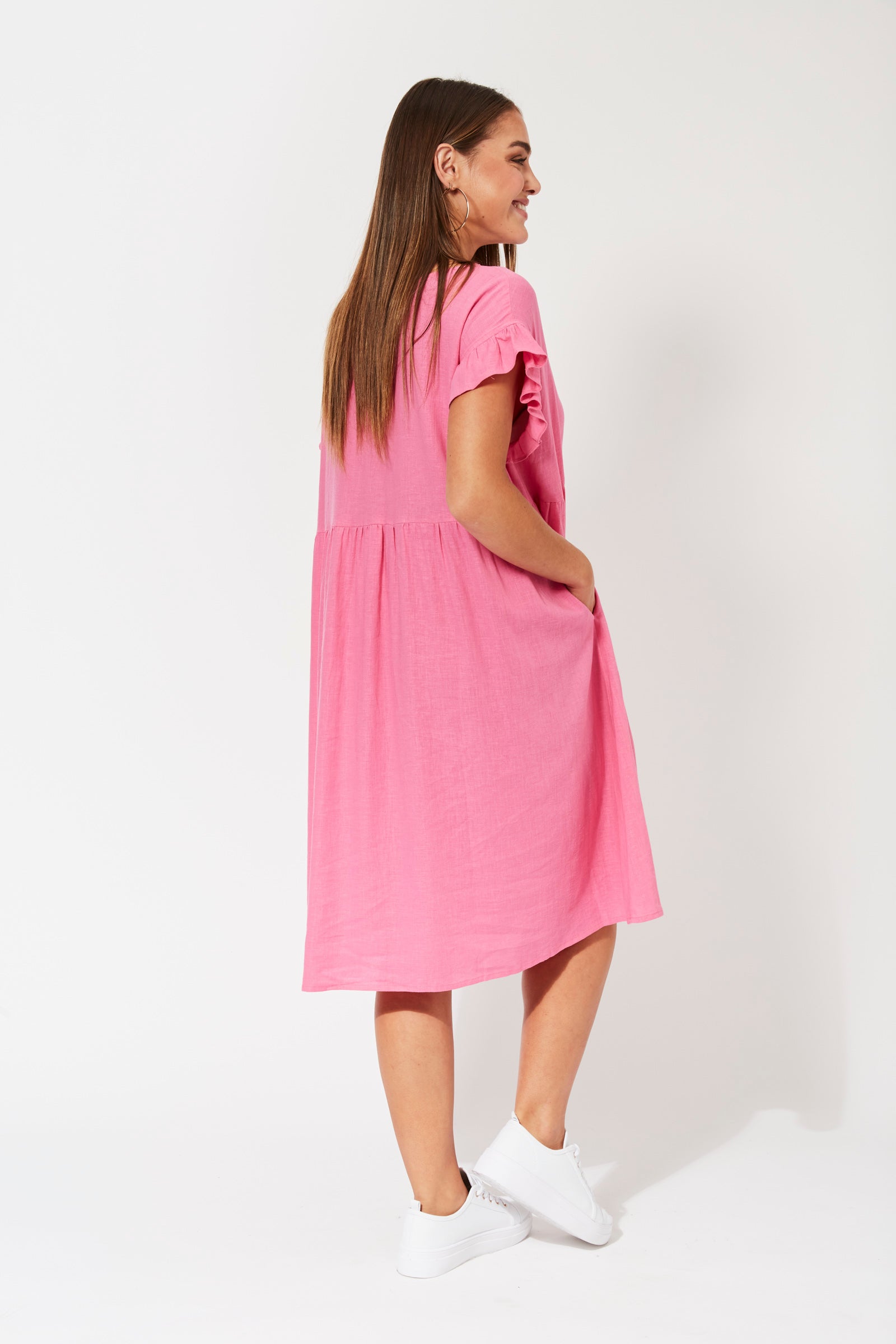 St Barts Frill Dress - Flamingo