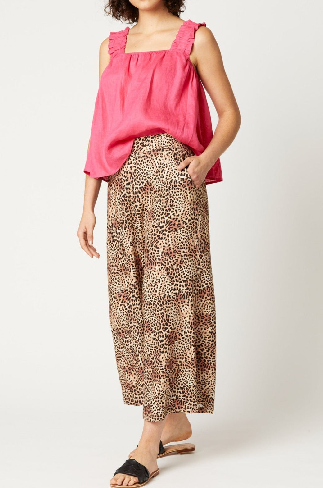 Nala Wide Leg Pant - Cheetah - eb&ive Clothing - Pant Flare Linen