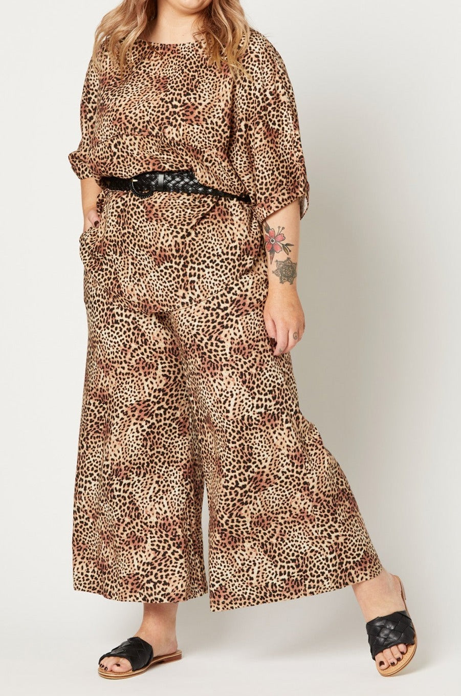 Nala Wide Leg Pant - Cheetah - eb&ive Clothing - Pant Flare Linen