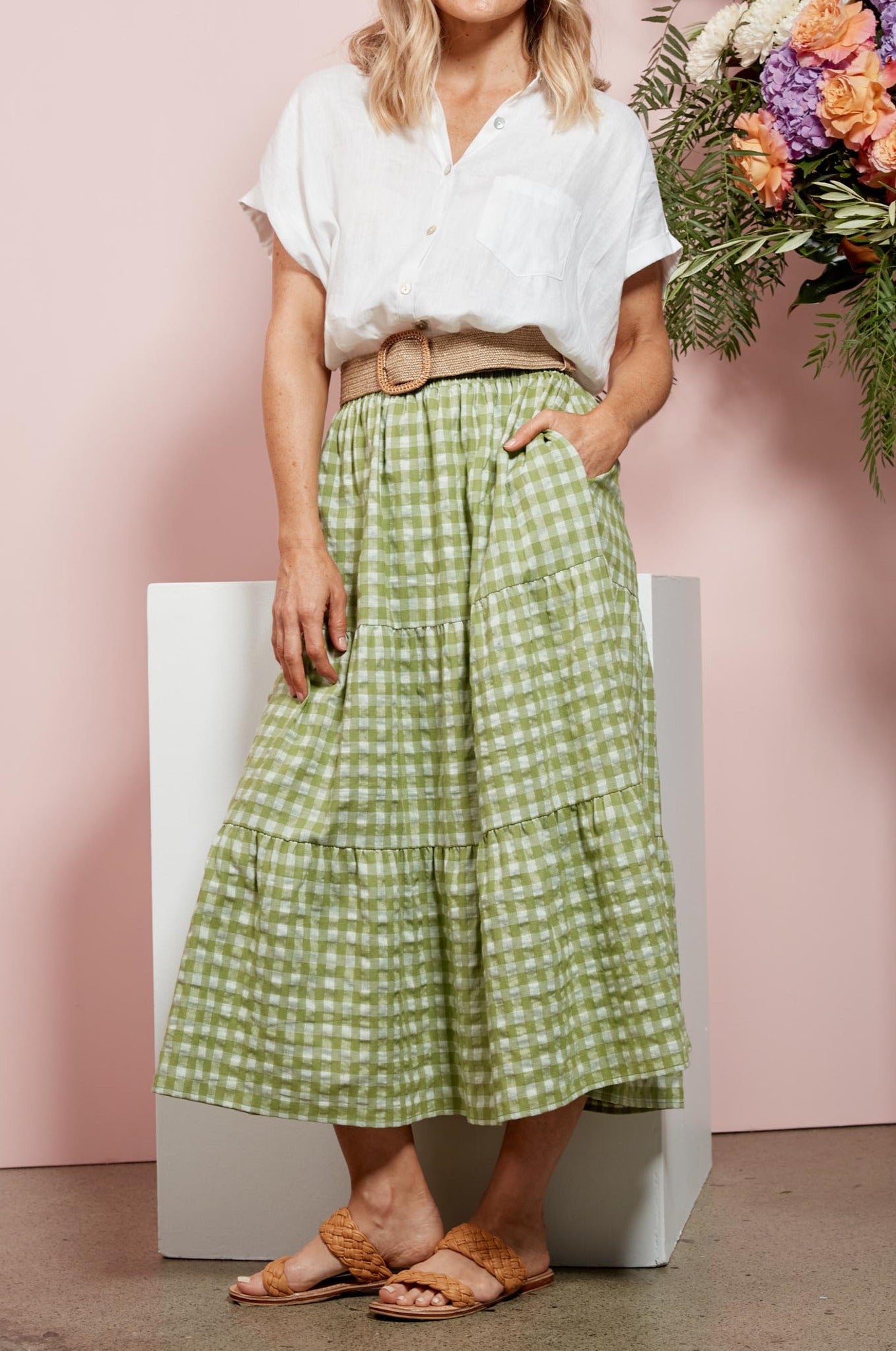 Mimosa Skirt - Evergreen - eb&ive Clothing - Skirt Mid Linen