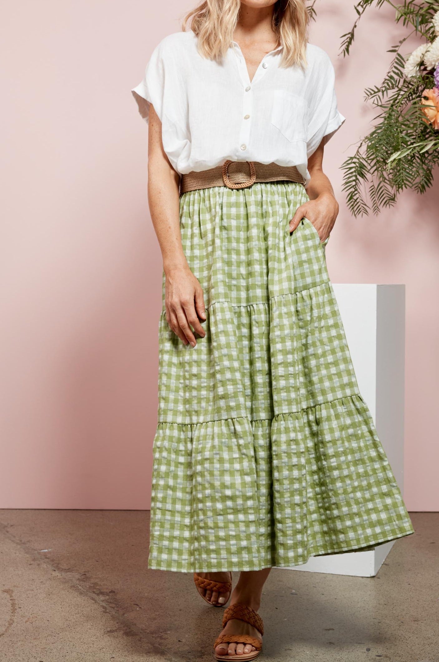 Mimosa Skirt - Evergreen - eb&ive Clothing - Skirt Mid Linen