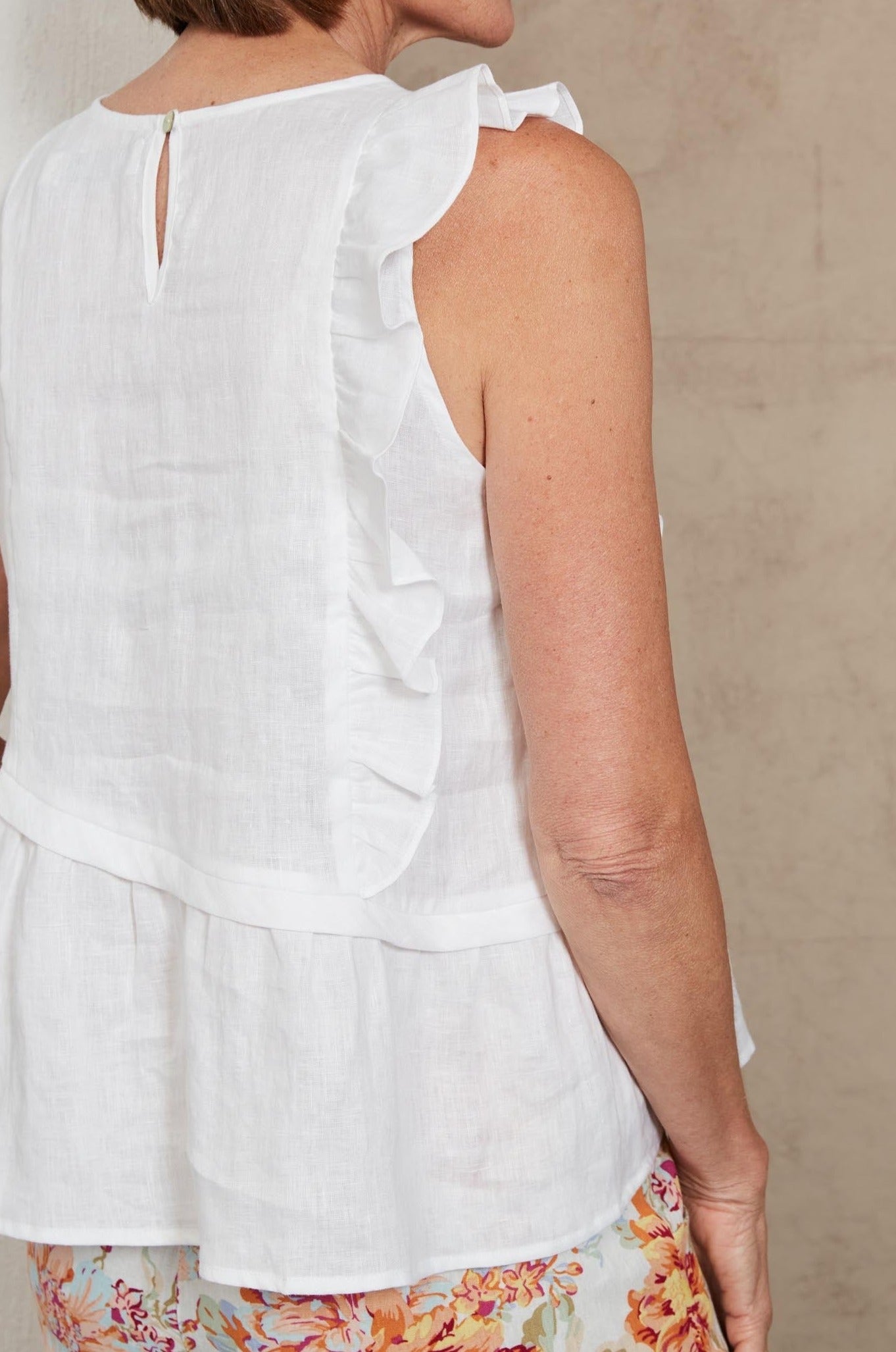 Indica Frill Tank - Salt - eb&ive Clothing - Top Sleeveless Linen