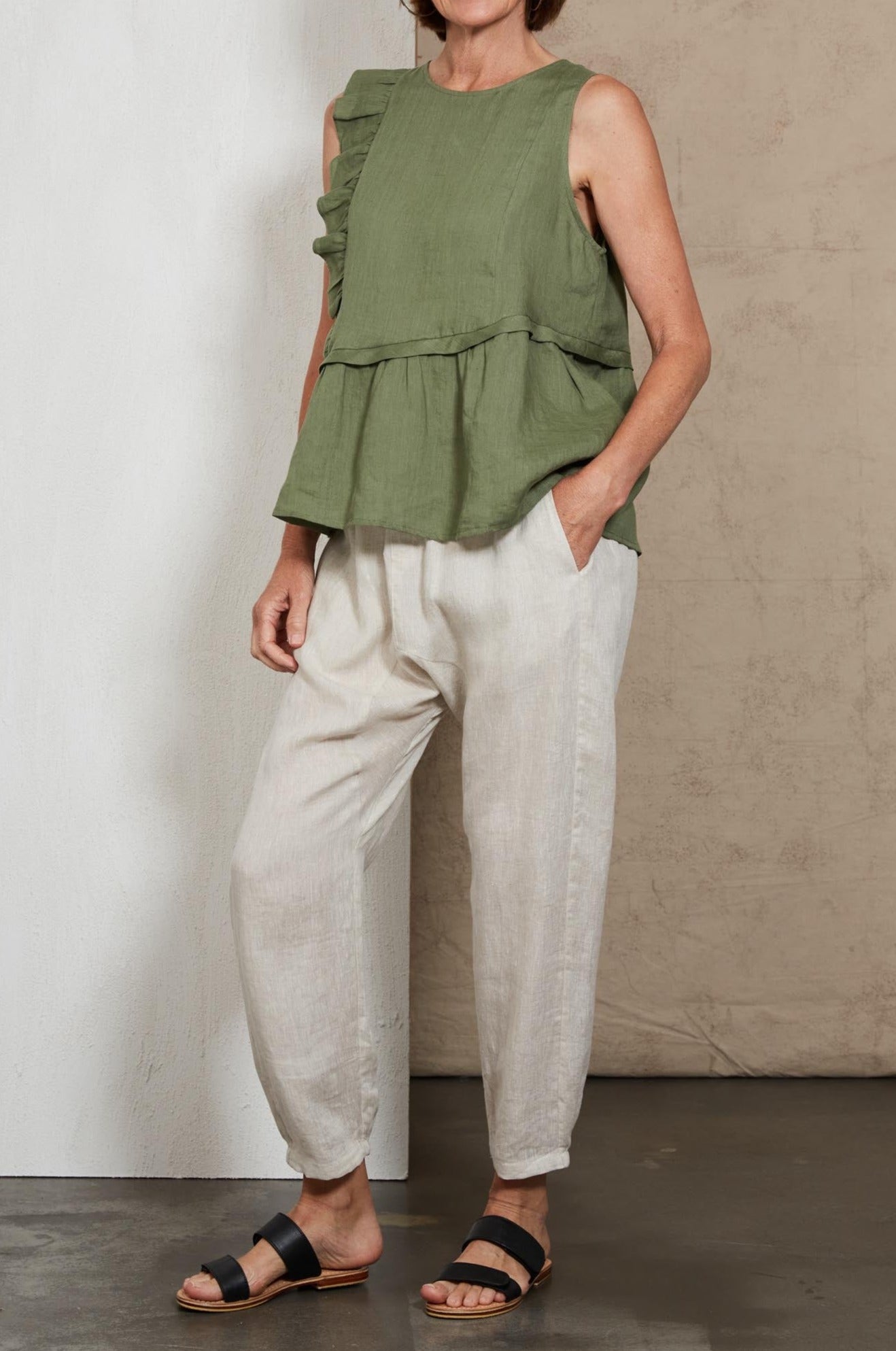 Indica Frill Tank - Fern - eb&ive Clothing - Top Sleeveless Linen