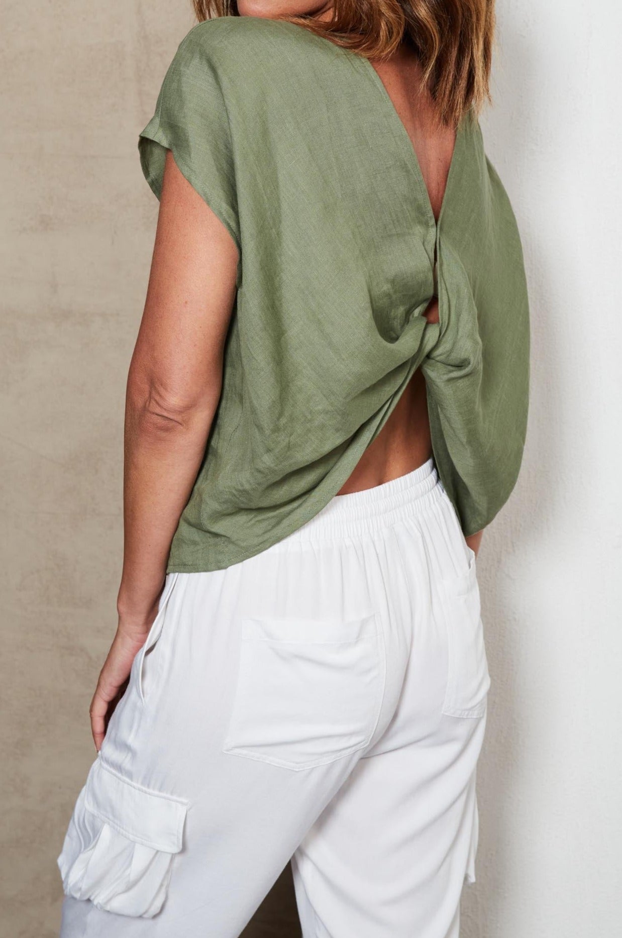 Indica Twist Top - Fern - eb&ive Clothing - Top S/S Linen