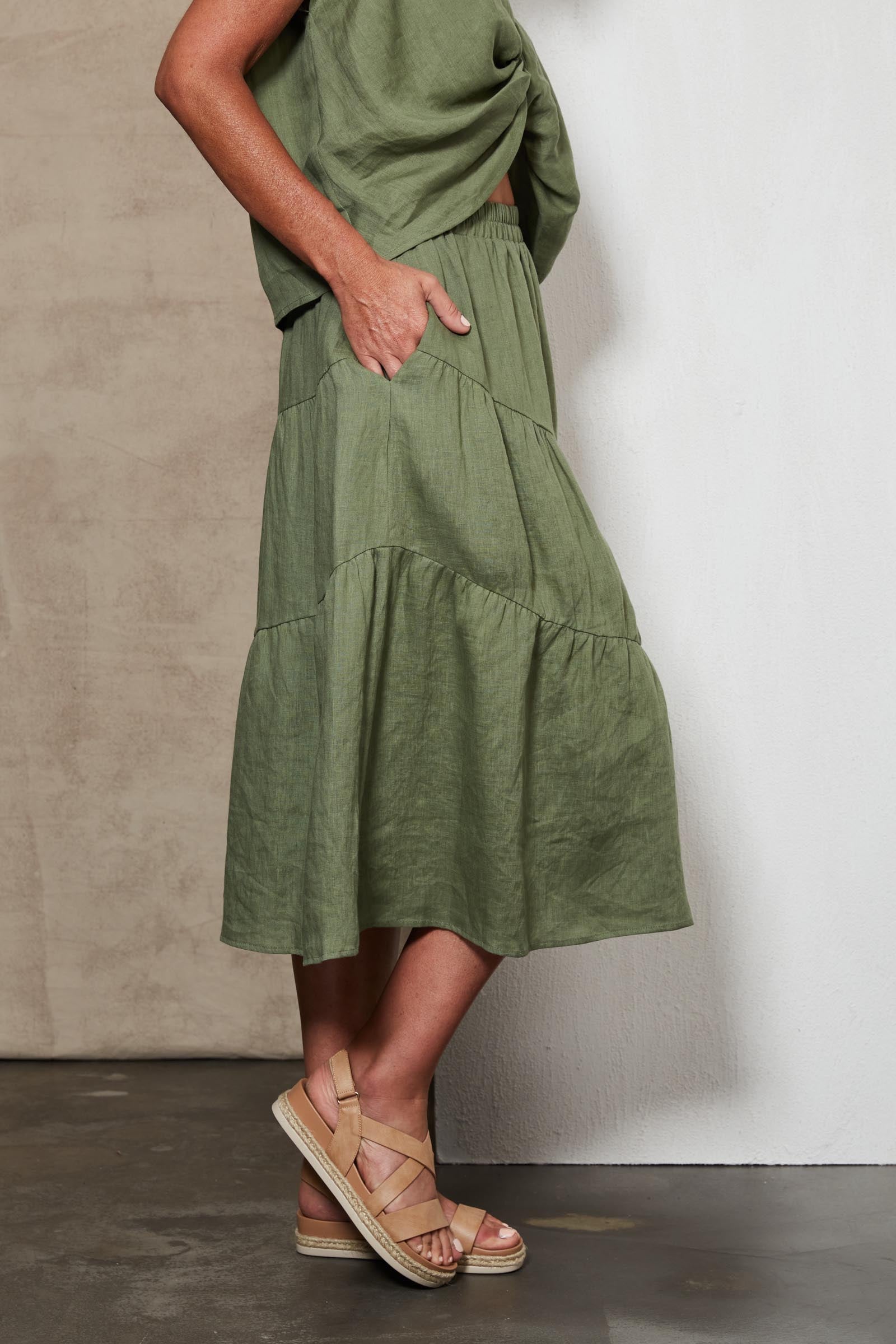 Indica Skirt - Fern - eb&ive Clothing - Skirt Mid Linen