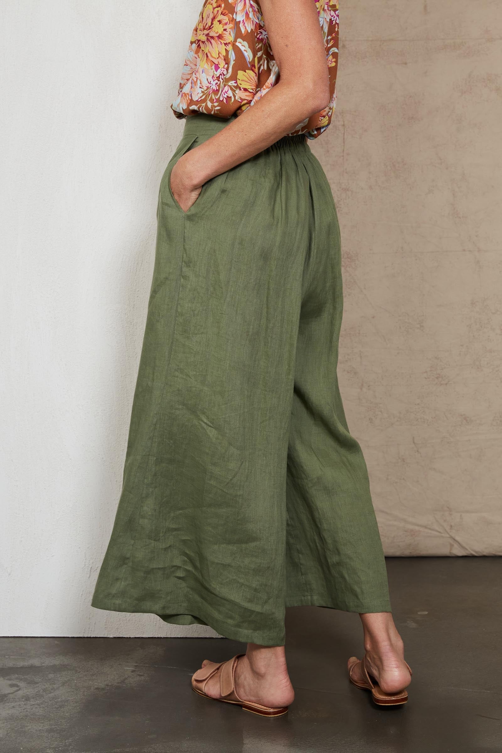 Indica Crop Pant - Fern - eb&ive Clothing - Pant Wide Linen