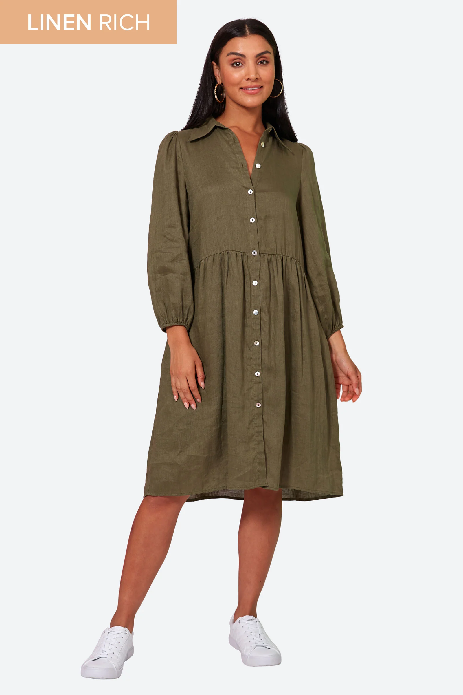 Studio Midi Shirt Dress - Khaki
