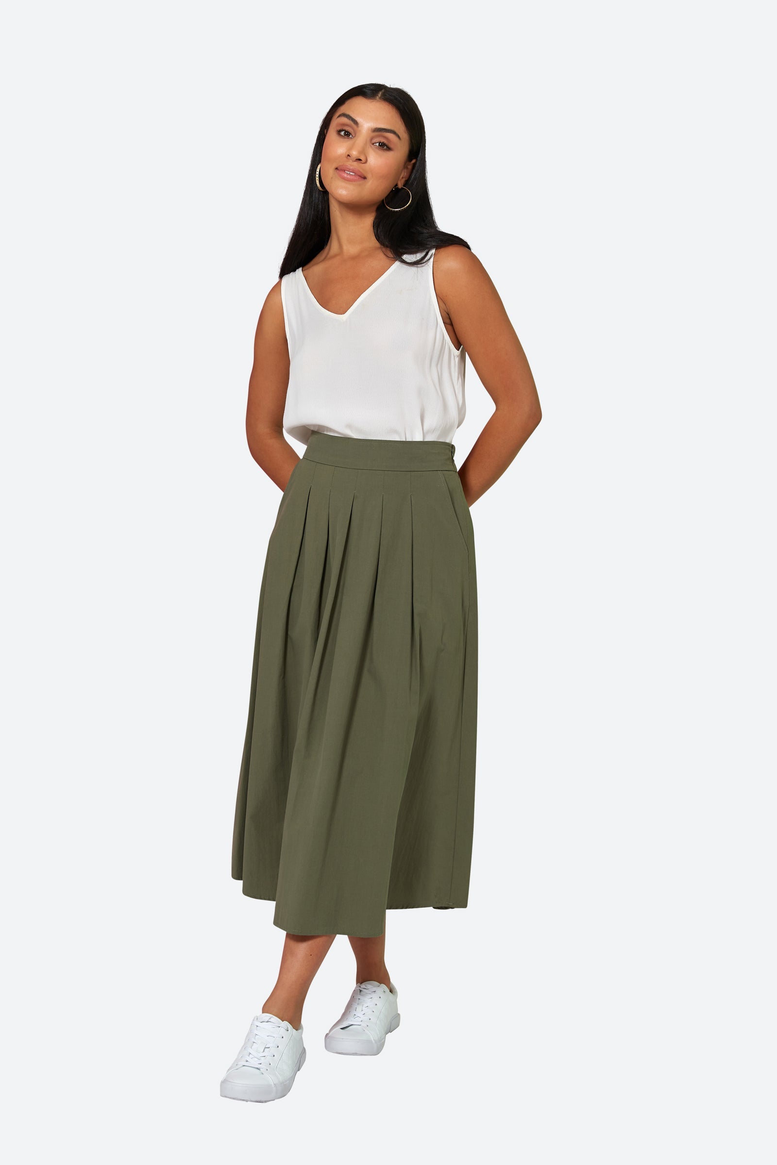 Studio Pleat Skirt - Khaki - eb&ive Clothing - Skirt Maxi