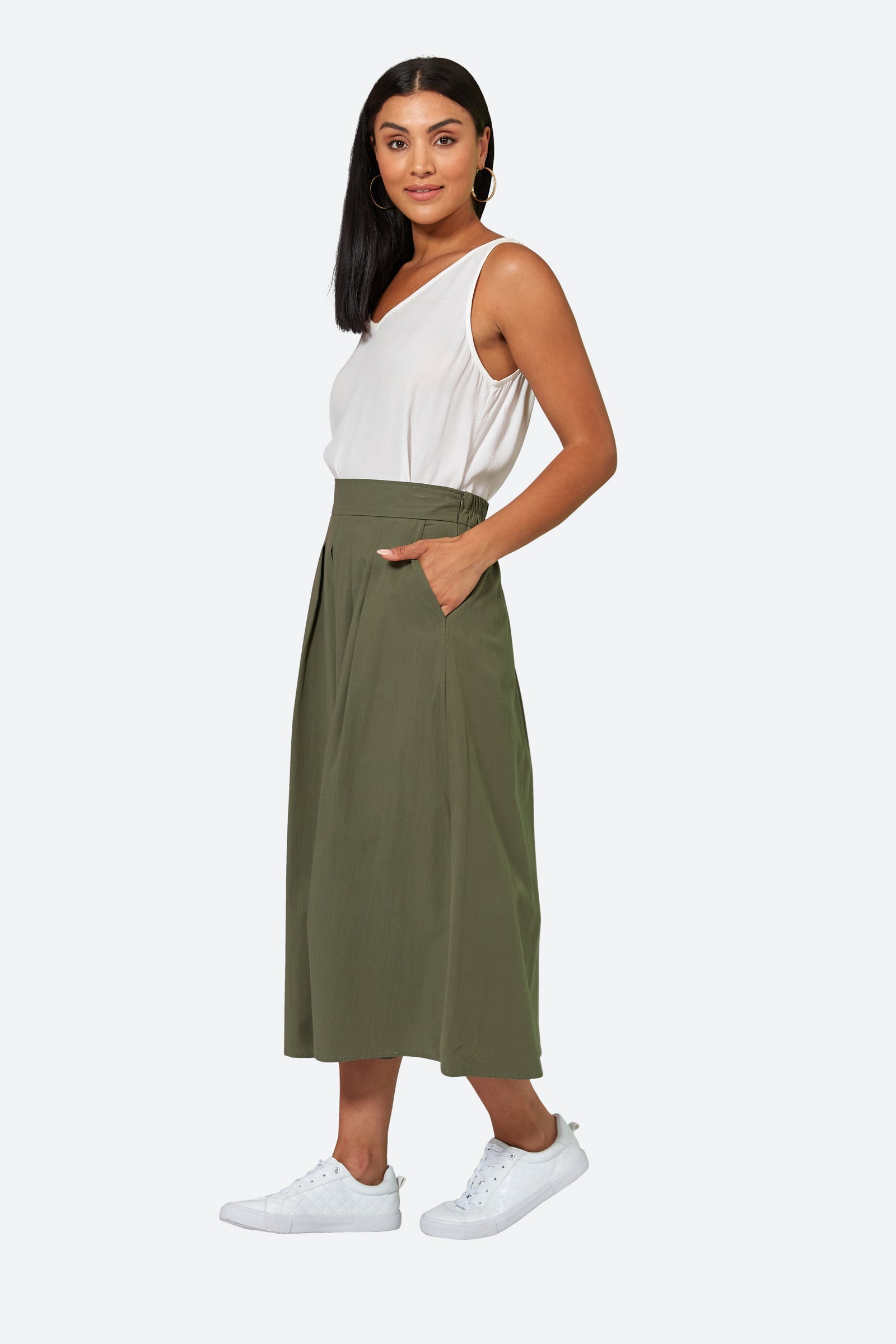 Studio Pleat Skirt - Khaki - eb&ive Clothing - Skirt Maxi