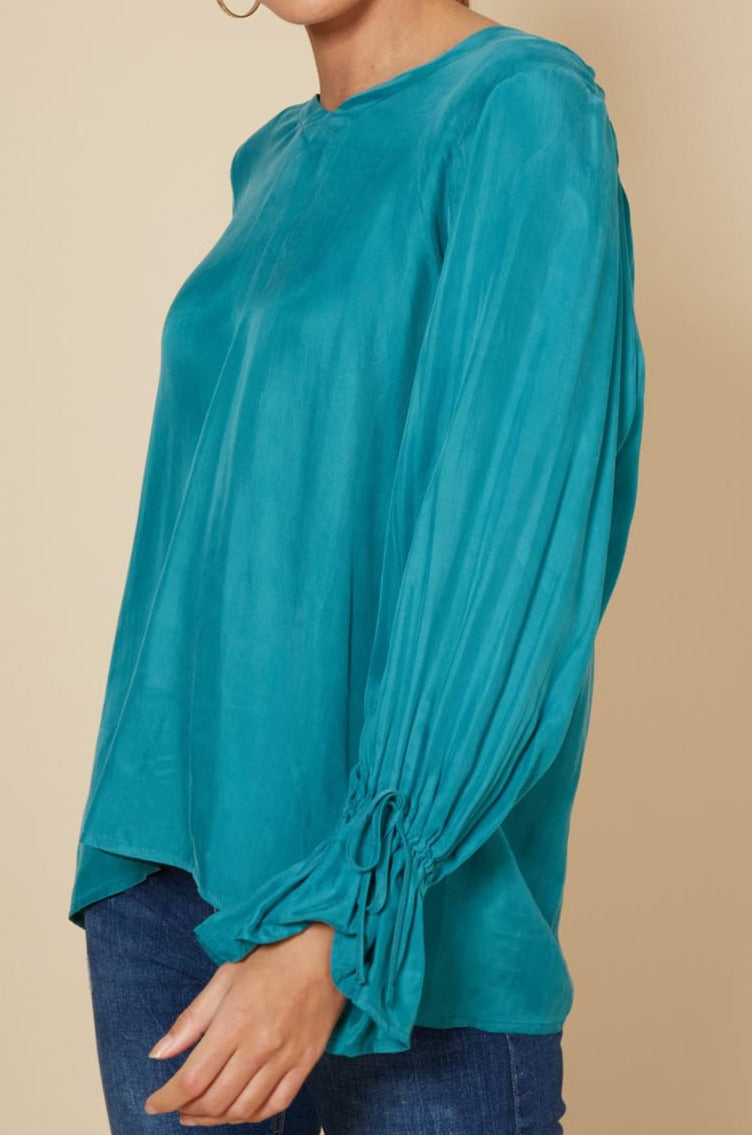 Vienetta Ruched Top - Teal - eb&ive Clothing - Top L/S Dressy