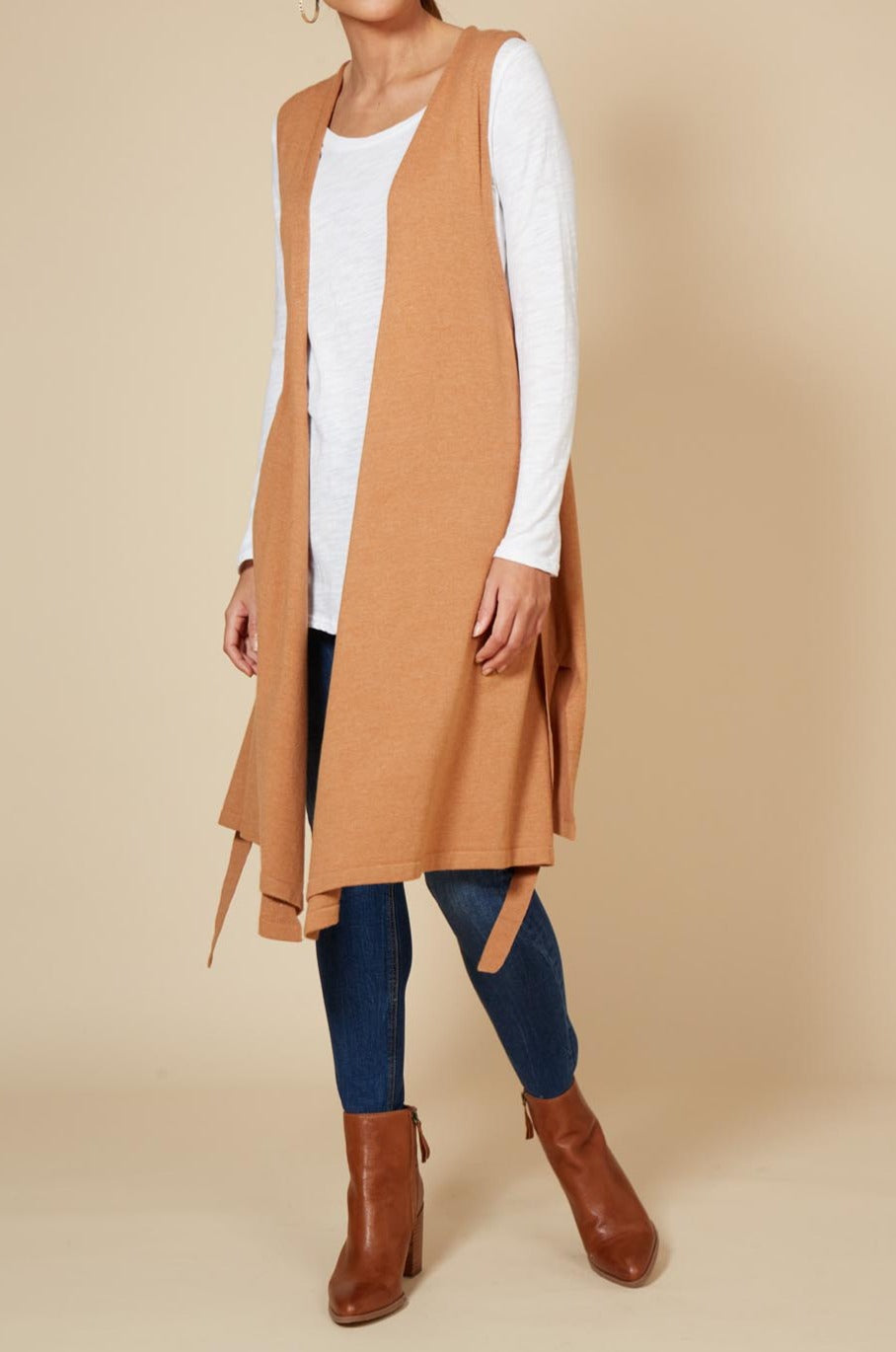 Cleo Longline Vest - Caramel - eb&ive Clothing - Knit Vest Long One Size