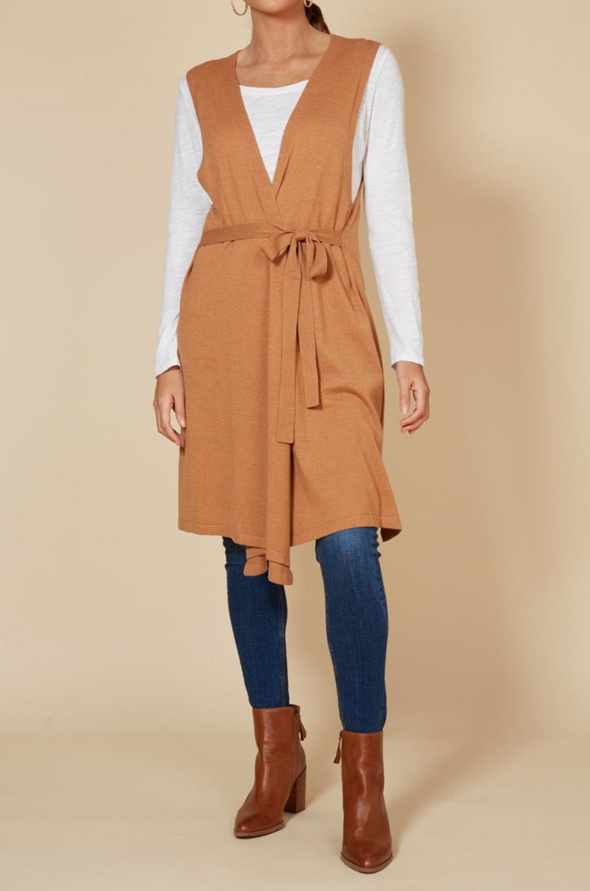 Cleo Longline Vest - Caramel - eb&ive Clothing - Knit Vest Long One Size