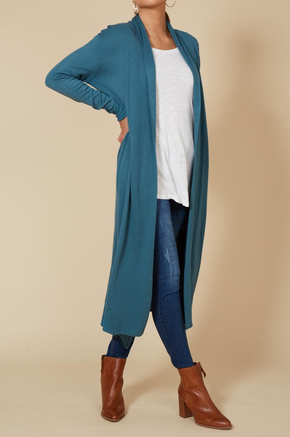 Cleo Longline Cardigan - Teal - eb&ive Clothing - Knit Cardigan Long One Size