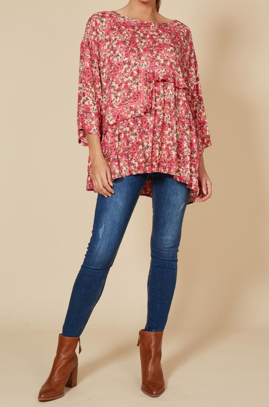 Milli Ruffle Top - Rose Ditsy - eb&ive Clothing - Top 3/4 Sleeve